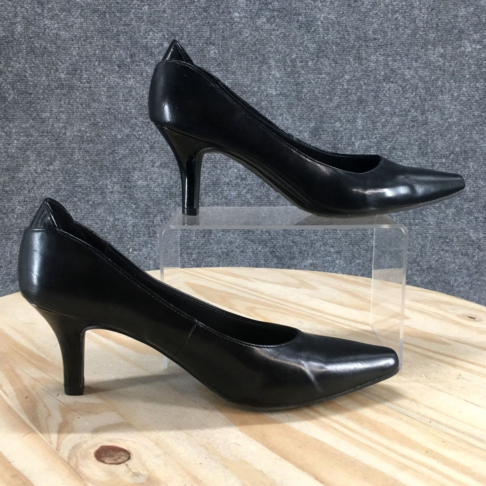 Vintage LifeStride Heels Womens 8.5M Klarissa Pump Black Leather Pointed Toe Casual Pump Mens? Nope Size US 9 / IT 39 - 2 Thumbnail