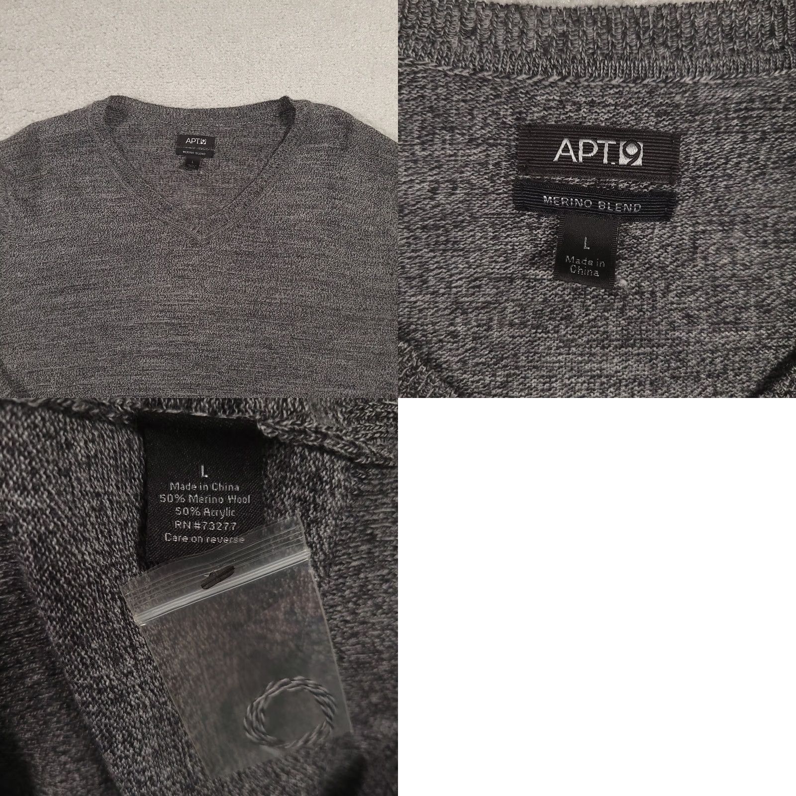 Apt. 9 APT 9 Gray Merino Wool Blend Lightweight V Neck Sweater Large Mens Pullover Knit Shirt Size US L / EU 52-54 / 3 - 8 Thumbnail