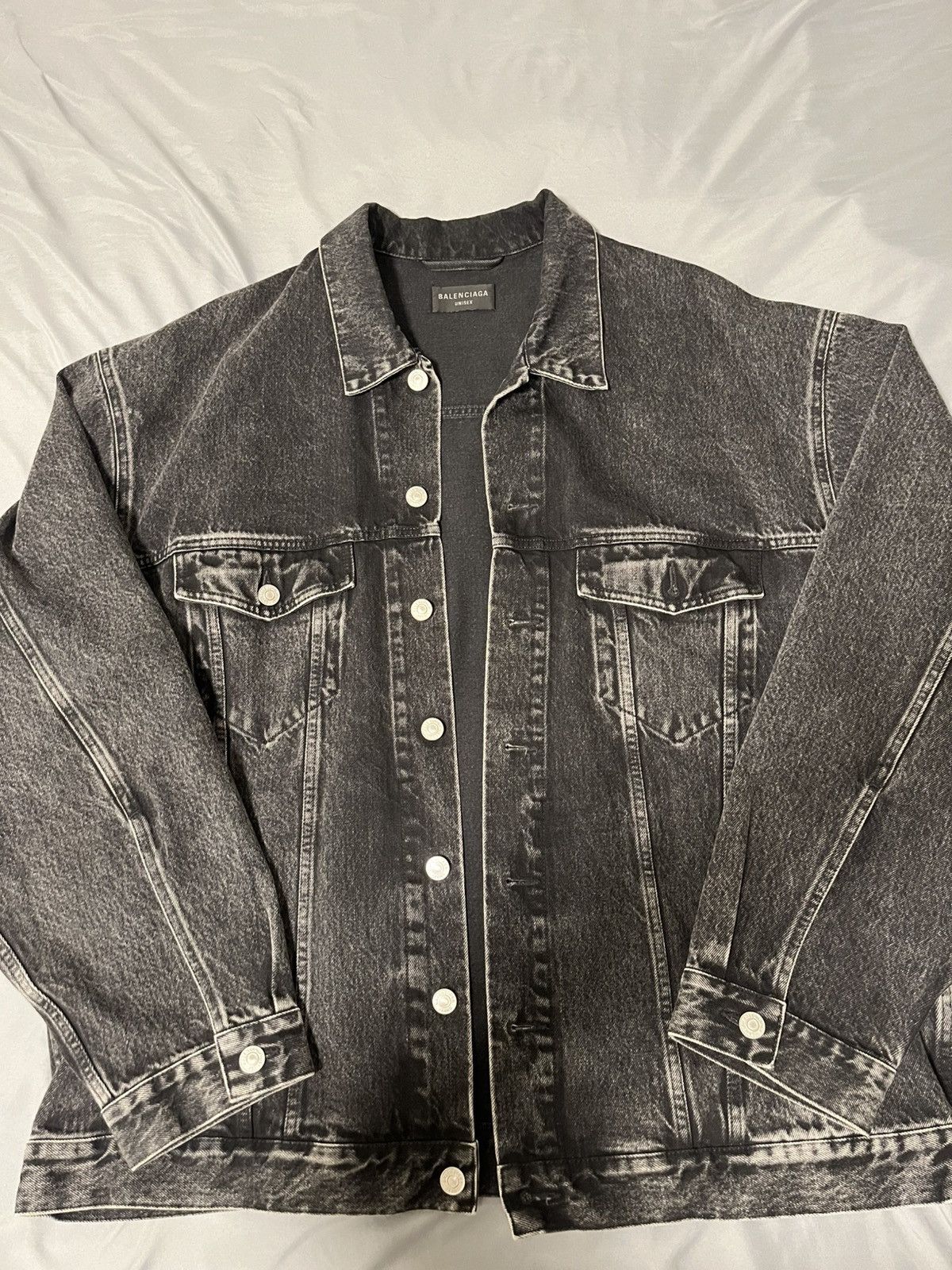 Balenciaga Balenciaga Grey Rhinestone Logo Denim Jacket Size US L / EU 52-54 / 3 - 1 Thumbnail
