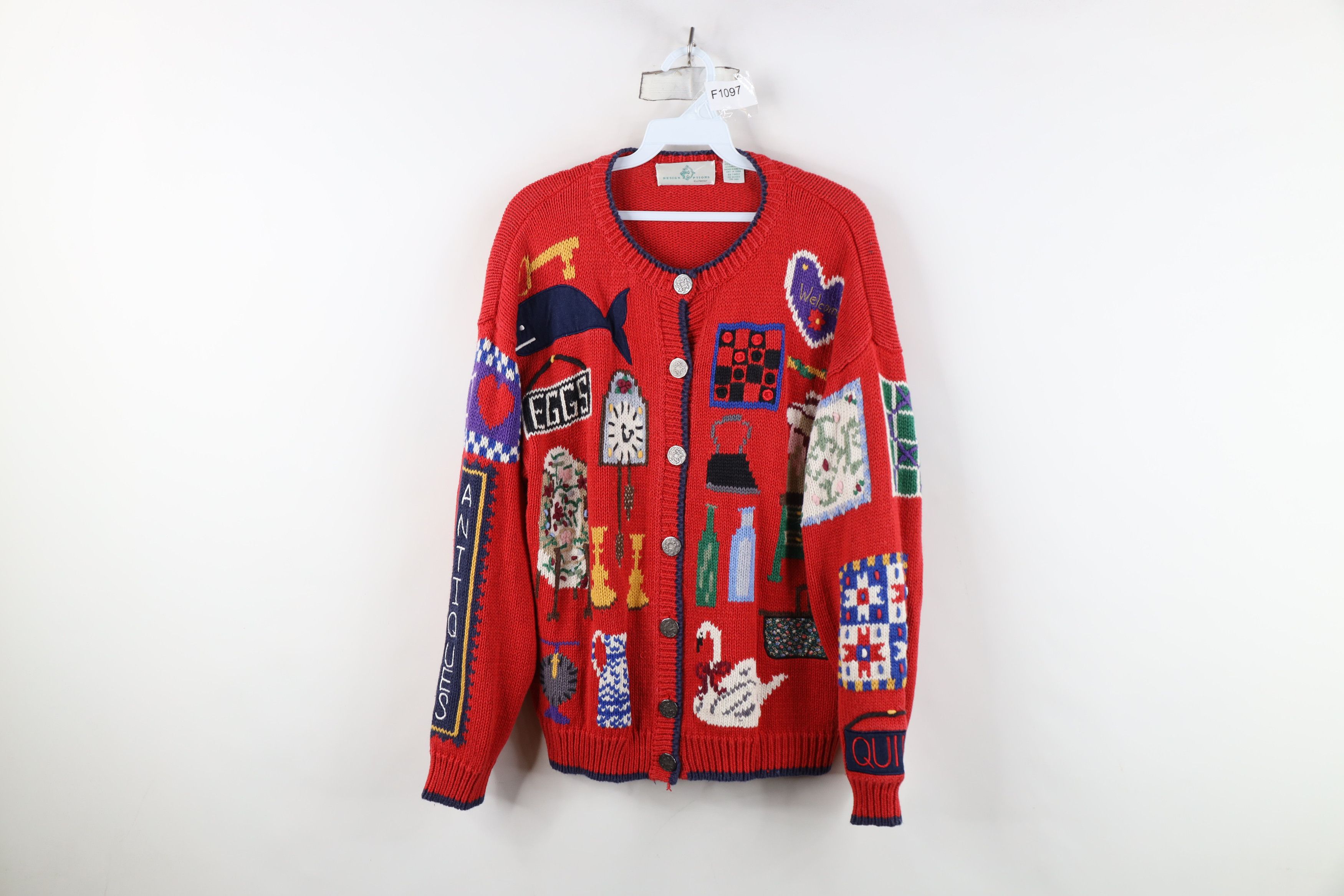 Vintage Vintage 90s Design Options Quilt Knit Cardigan Sweater Size L / US 10 / IT 46 - 1 Thumbnail