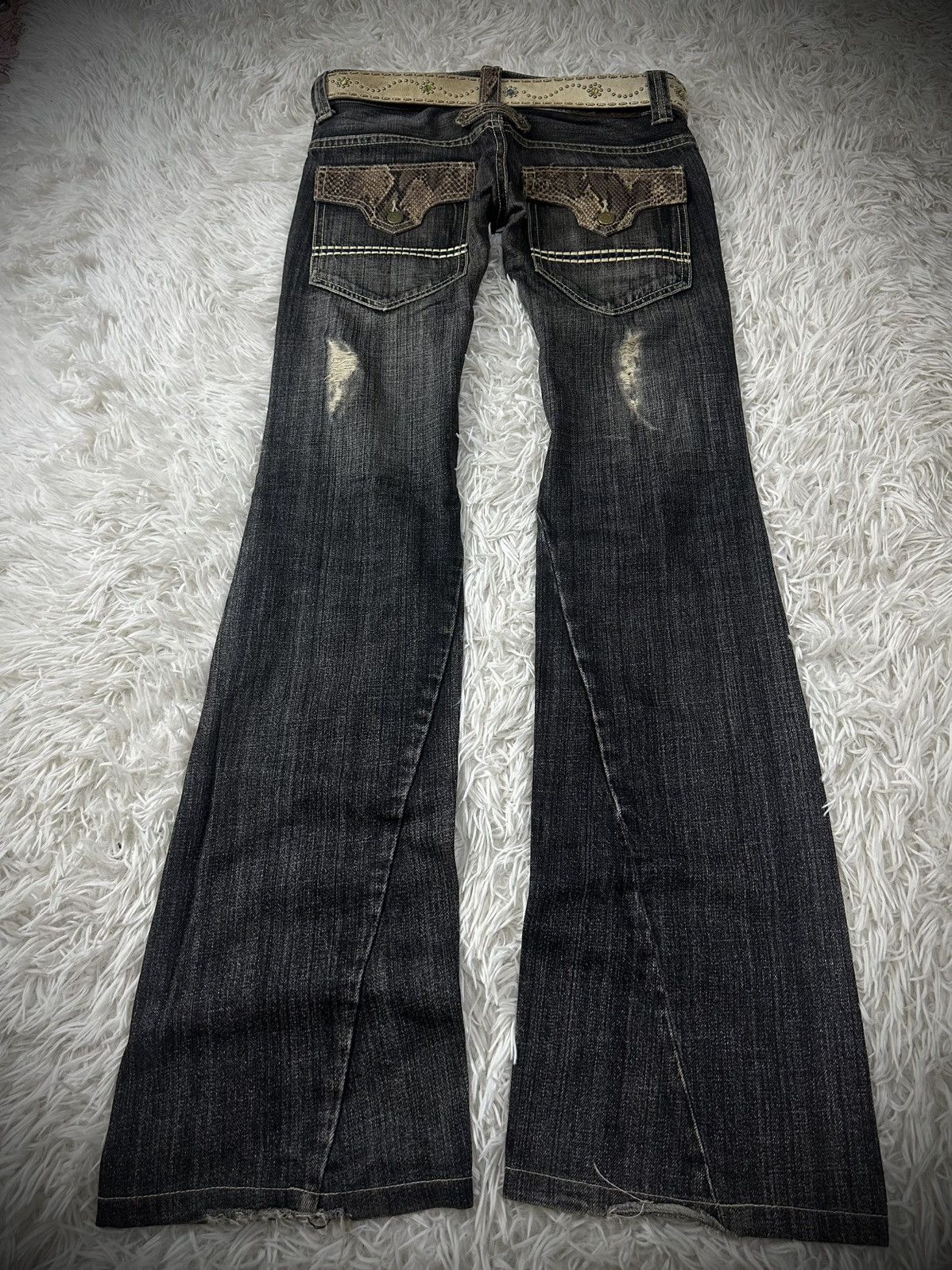 Tornado Mart Rare 2000s Japanese Tornado Mart Snakeskin Flared Denim Size US 32 / EU 48 - 6 Thumbnail