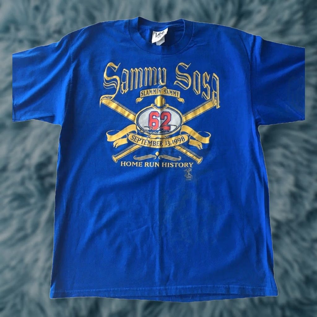 LeSportsac VINTAGE 90s Slammin Sammy Sosa Tshirt Chicago Cubs Shirt 1998 Baseball 90s MLB Shirt XL Blue Mens Batting Redundant? Size US XL / EU 56 / 4 - 1 Thumbnail