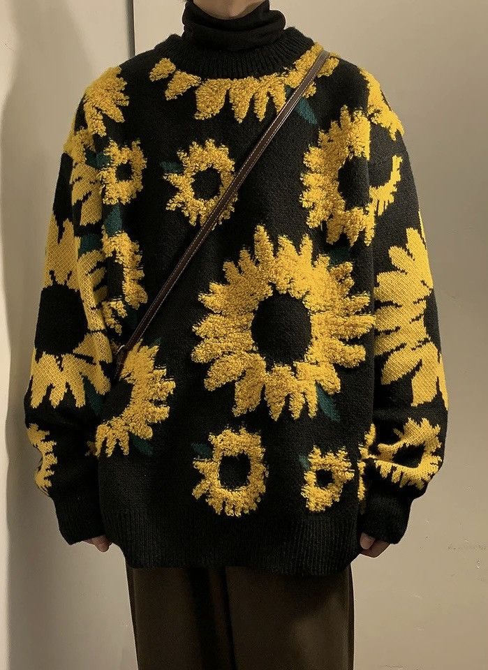 Vintage Sunflower Knitted Sweater Pullover Size US L / EU 52-54 / 3 - 1 Thumbnail