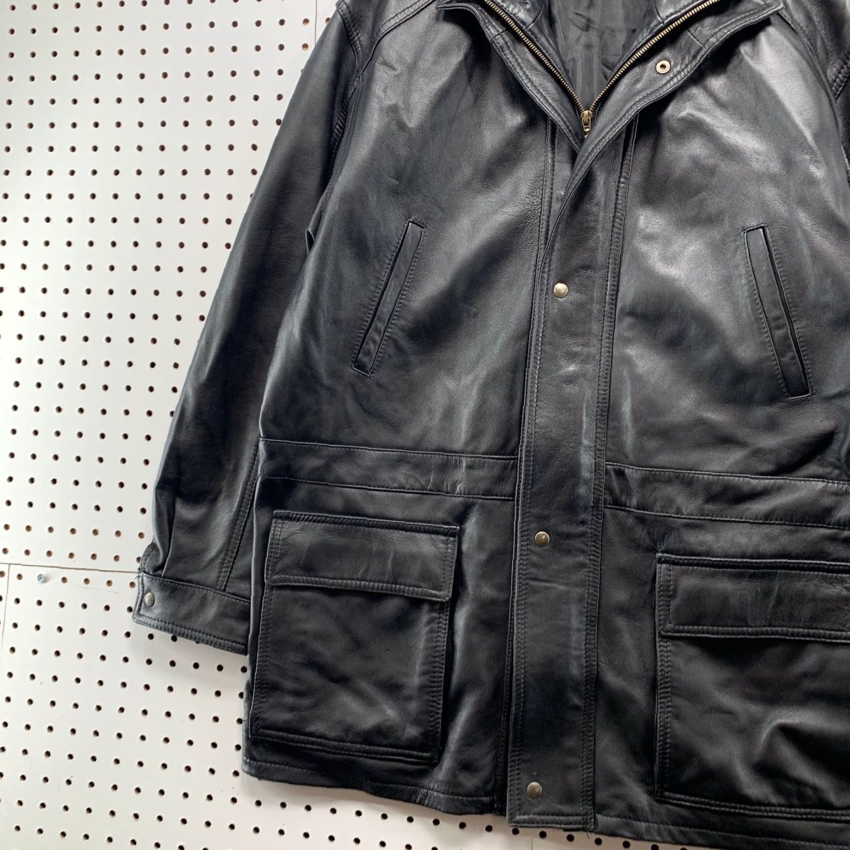 Vera Pelle VINTAGE Vera Pelle Leather Coat Mens 52 Black Car Coat Field Jacket Made Italy Jacket Mens 52 Black Italy Leather Coat Vintage Vera Pelle Size US L / EU 52-54 / 3 - 4 Thumbnail