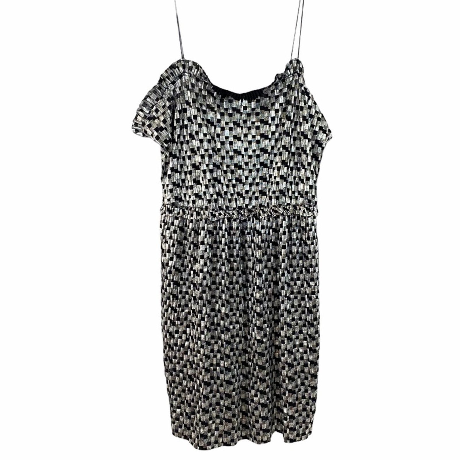 Zara Zara Metallic Silver Black Cocktail Mini Dress Size Large Size L / US 10 / IT 46 - 2 Thumbnail