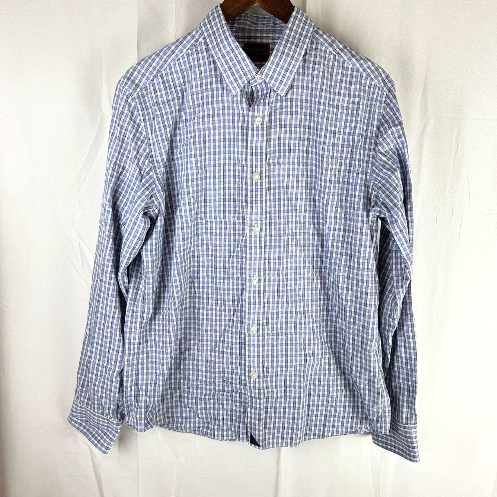 UNTUCKit UNTUCKit Shirt Men's Large Slim Blue Check Durif Wrinkle Free Long Sleeve Button-Up Size US L / EU 52-54 / 3 - 2 Thumbnail