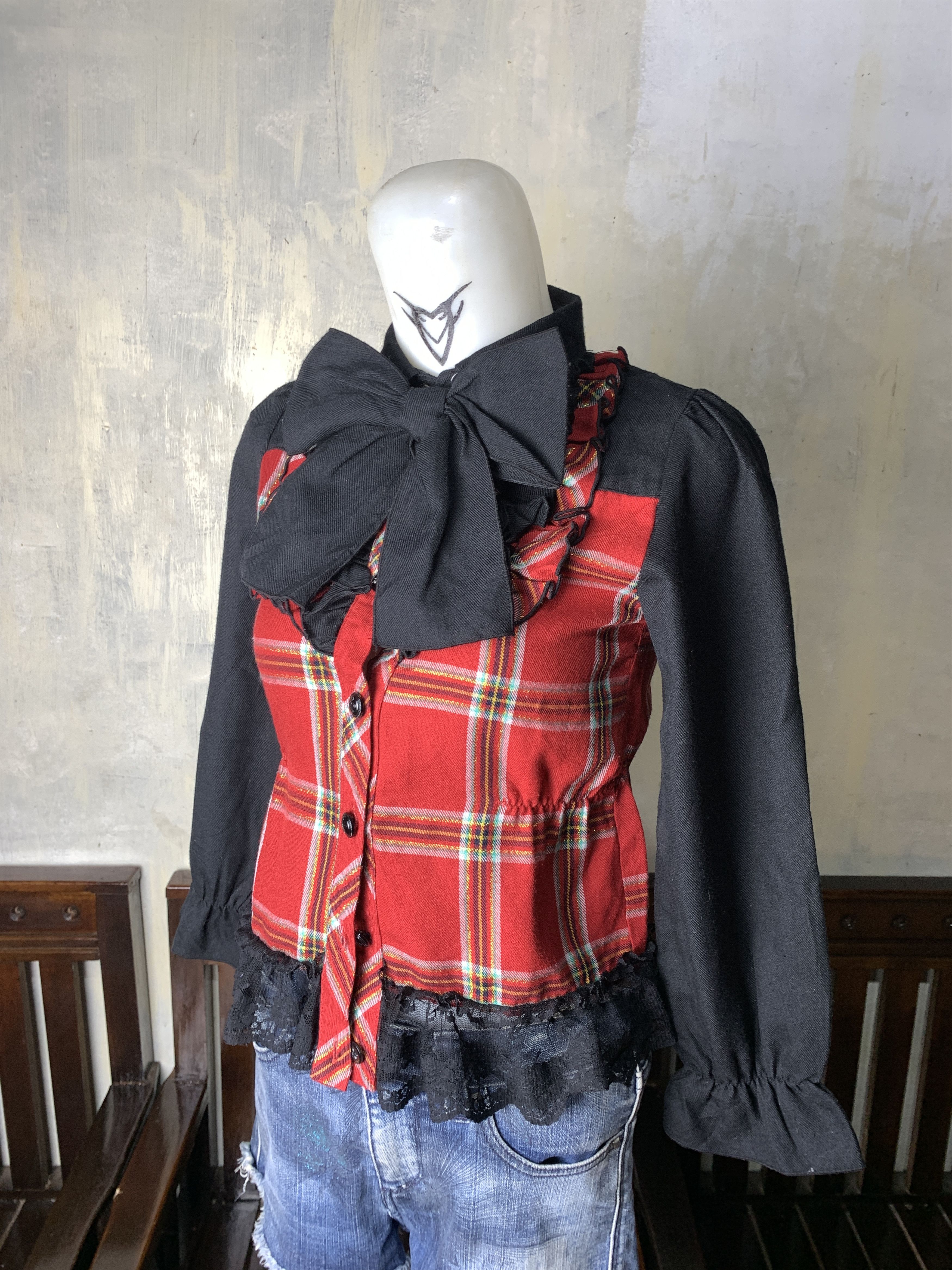 Japanese Brand Bowtie Tartan Plaid Trim Baby Shirt (XS) Size XS / US 0-2 / IT 36-38 - 2 Thumbnail