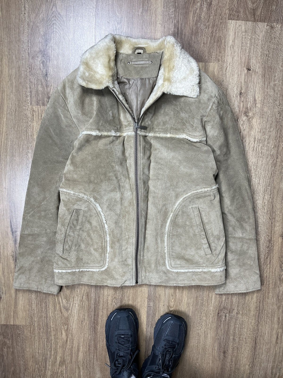 Genuine Leather ➕ vintage 90s genuine leather Sherpa zip jacket Size US L / EU 52-54 / 3 - 1 Thumbnail