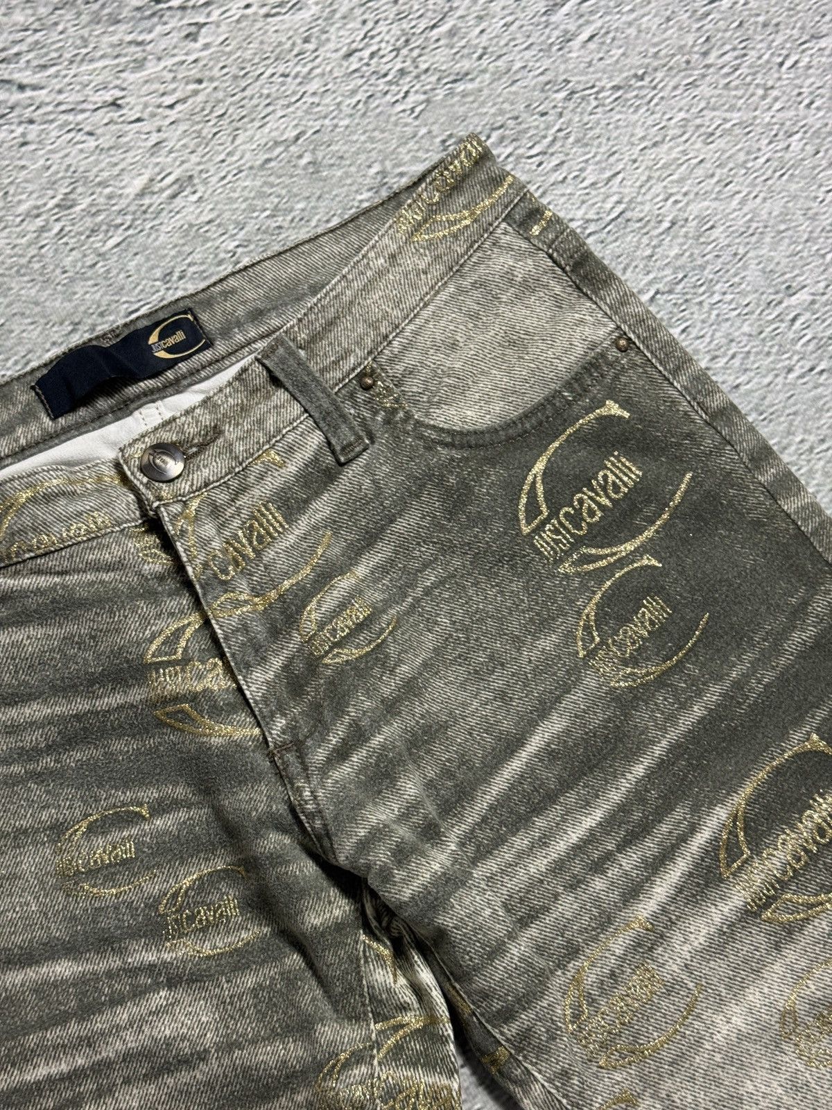 Roberto Cavalli Just Cavalli flared jeans monogram fullprint Y2K washer Size 27" / US 4 / IT 40 - 10 Thumbnail