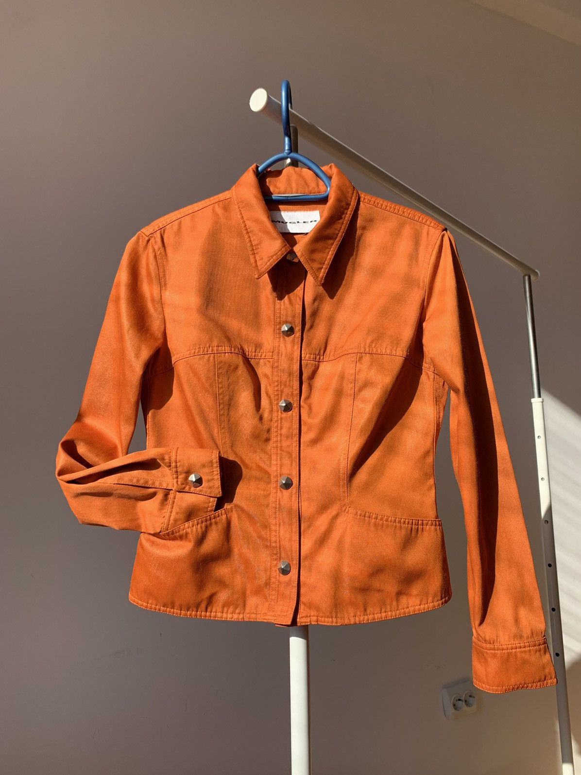 Mugler × Thierry Mugler × Vintage 2000`s Mugler Classic Collar Press-Stud Orange Jacket Size S / US 4 / IT 40 - 5 Thumbnail