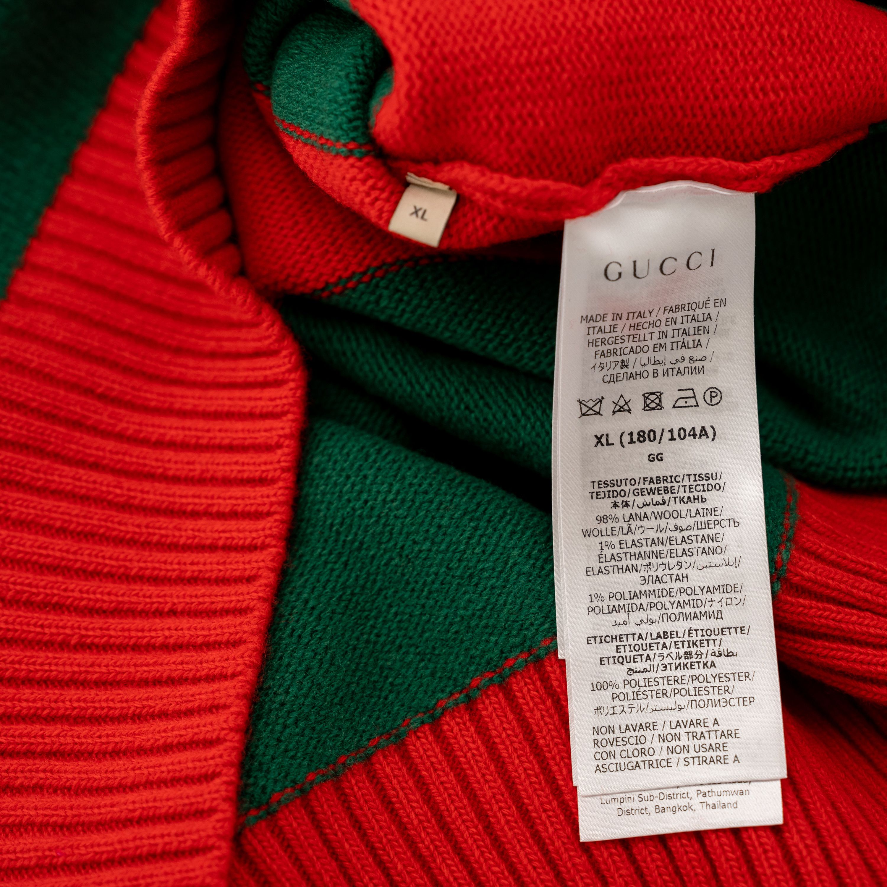 Gucci XL - Gucci Striped V-neck Felted Wool Sweater Red Green Size US XL / EU 56 / 4 - 7 Thumbnail