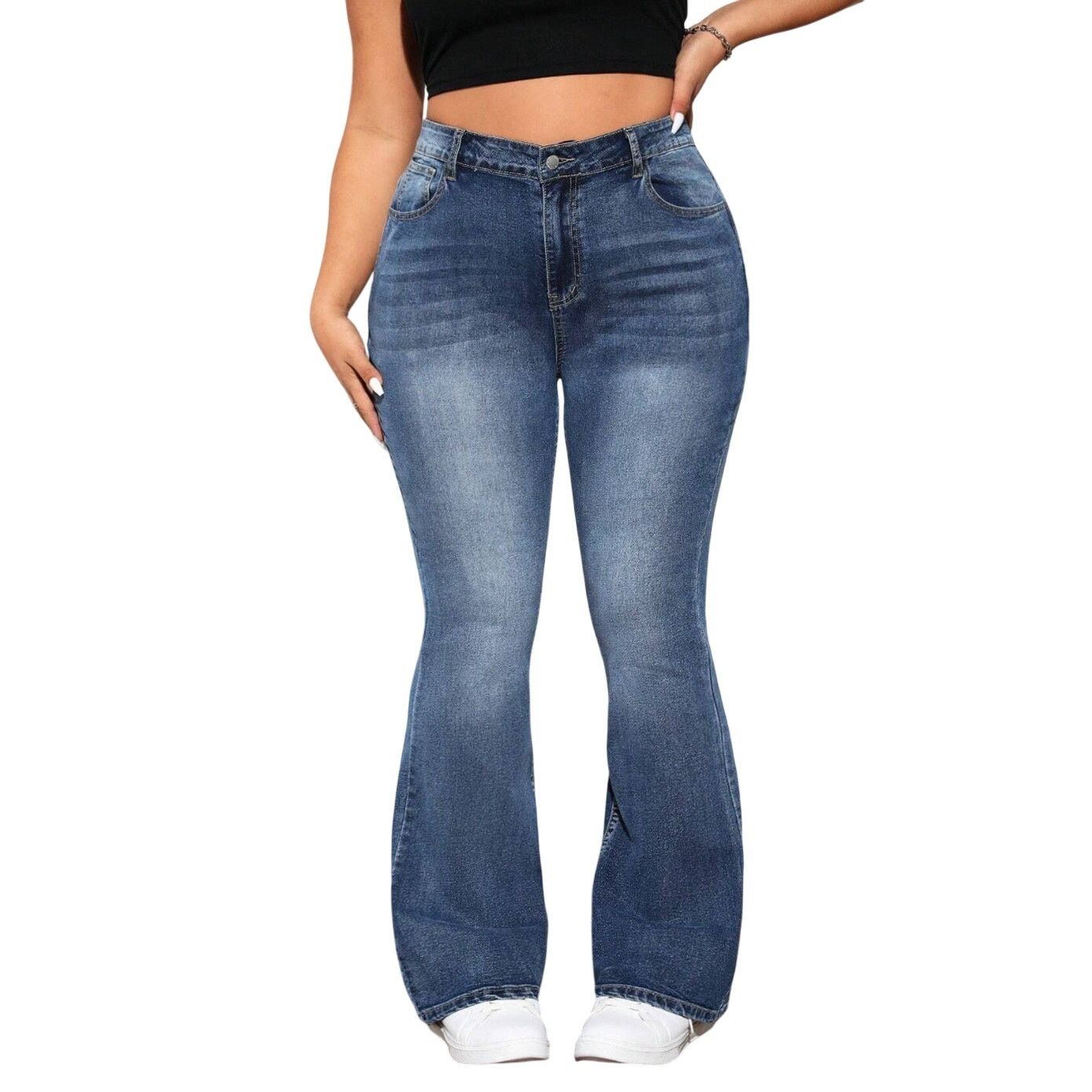 Shein Woman's Elastic Flared Jeans with Rhinestones Star Pattern Size 40" / US 18 - 2 Thumbnail