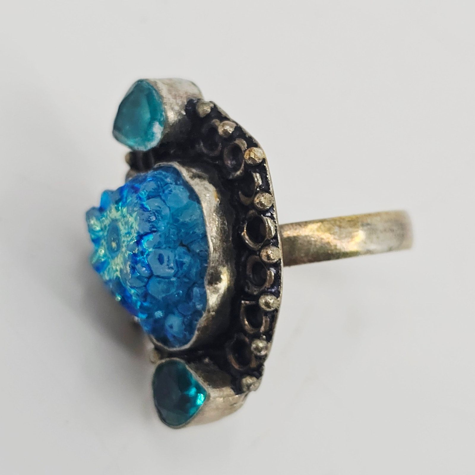 Handmade Blue Solar Quartz Gemstone Oxidized Silver Plated Ring 11.5 Size ONE SIZE - 2 Thumbnail