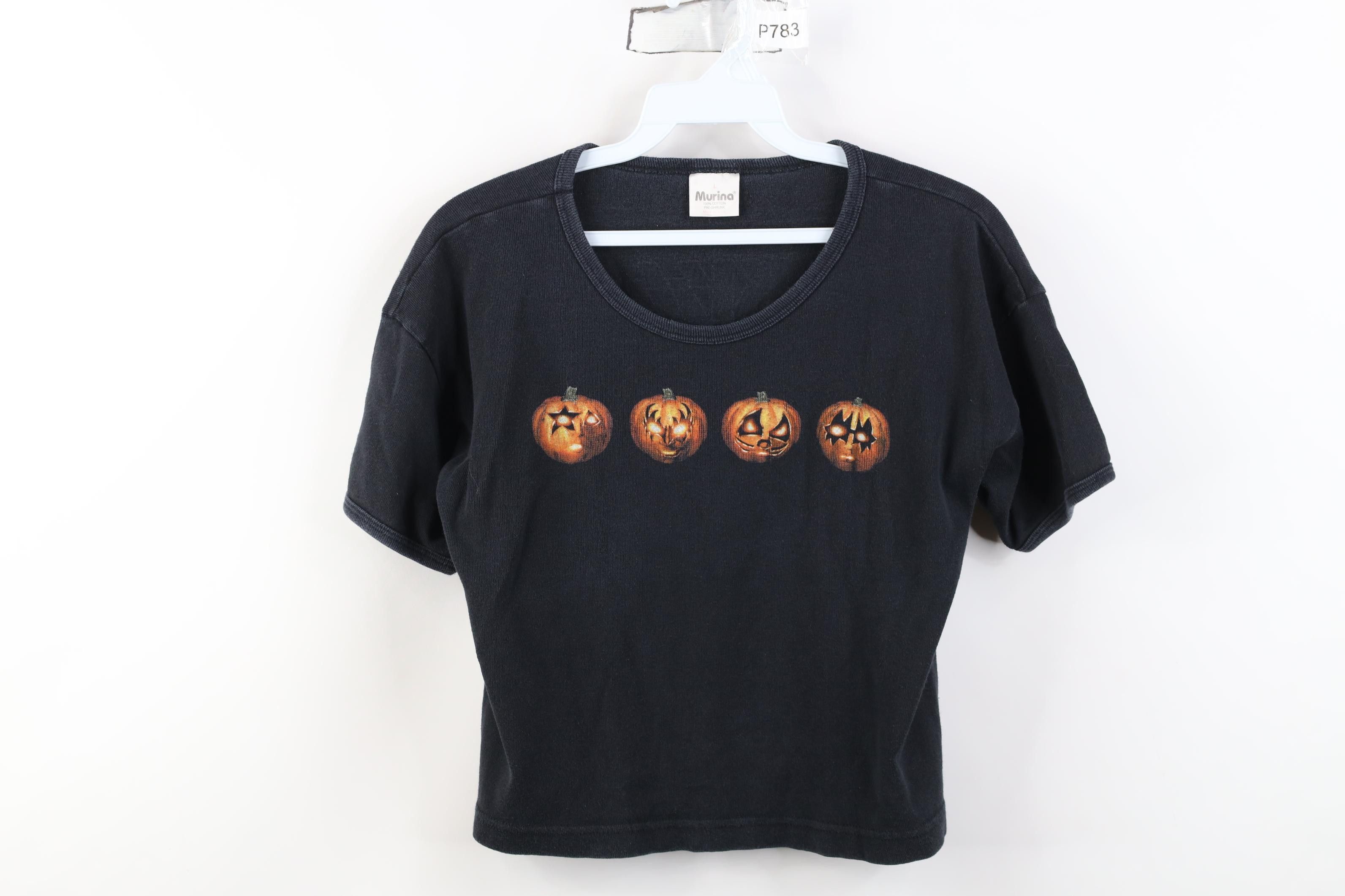 Vintage Vintage 90s Kiss Band Halloween Pumpkin Ribbed Knit T-Shirt Size L / US 10 / IT 46 - 1 Thumbnail