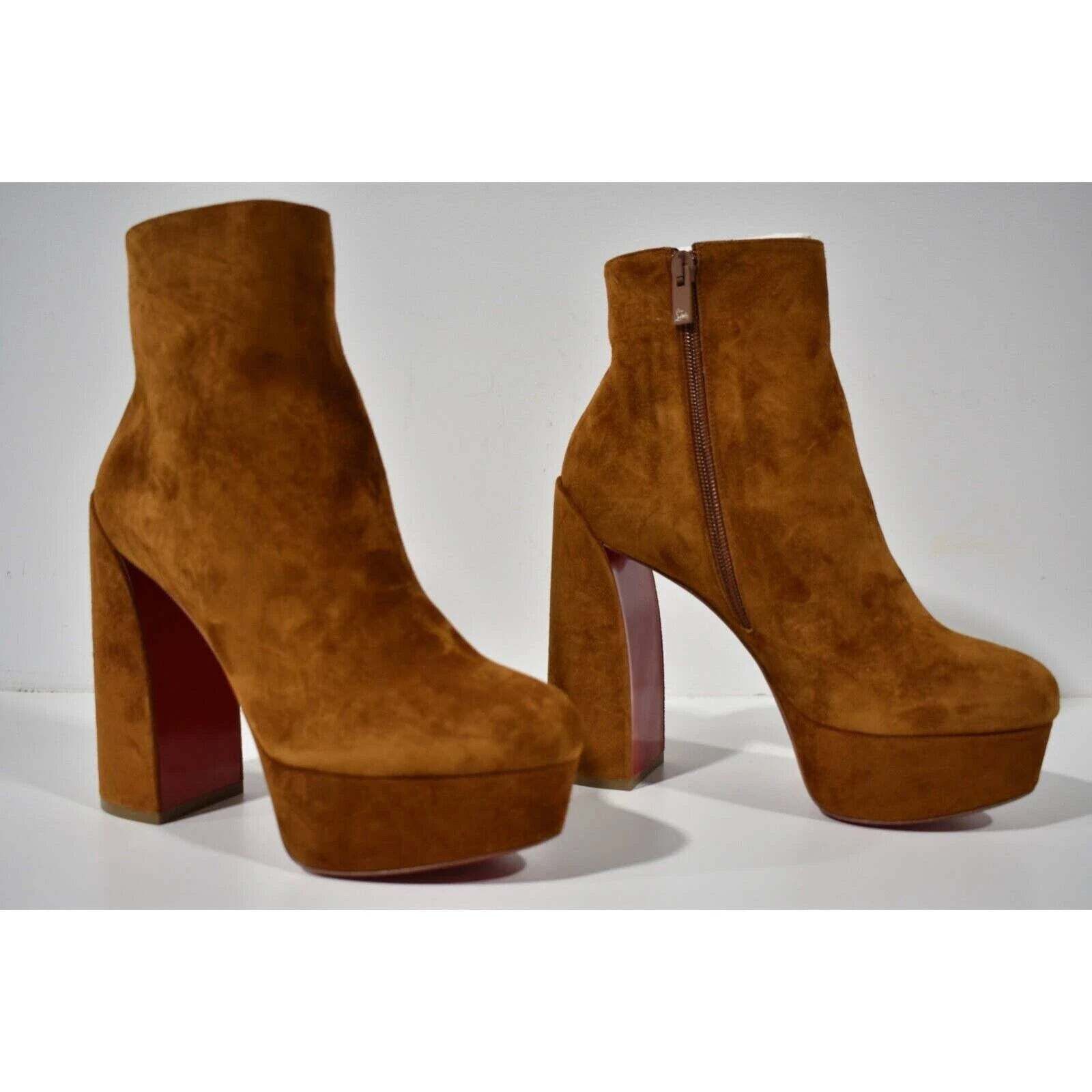 Christian Louboutin Movida Booty 130 Brown Foxy Platform Block Heel Boot 40 Size US 10 / IT 40 - 4 Thumbnail