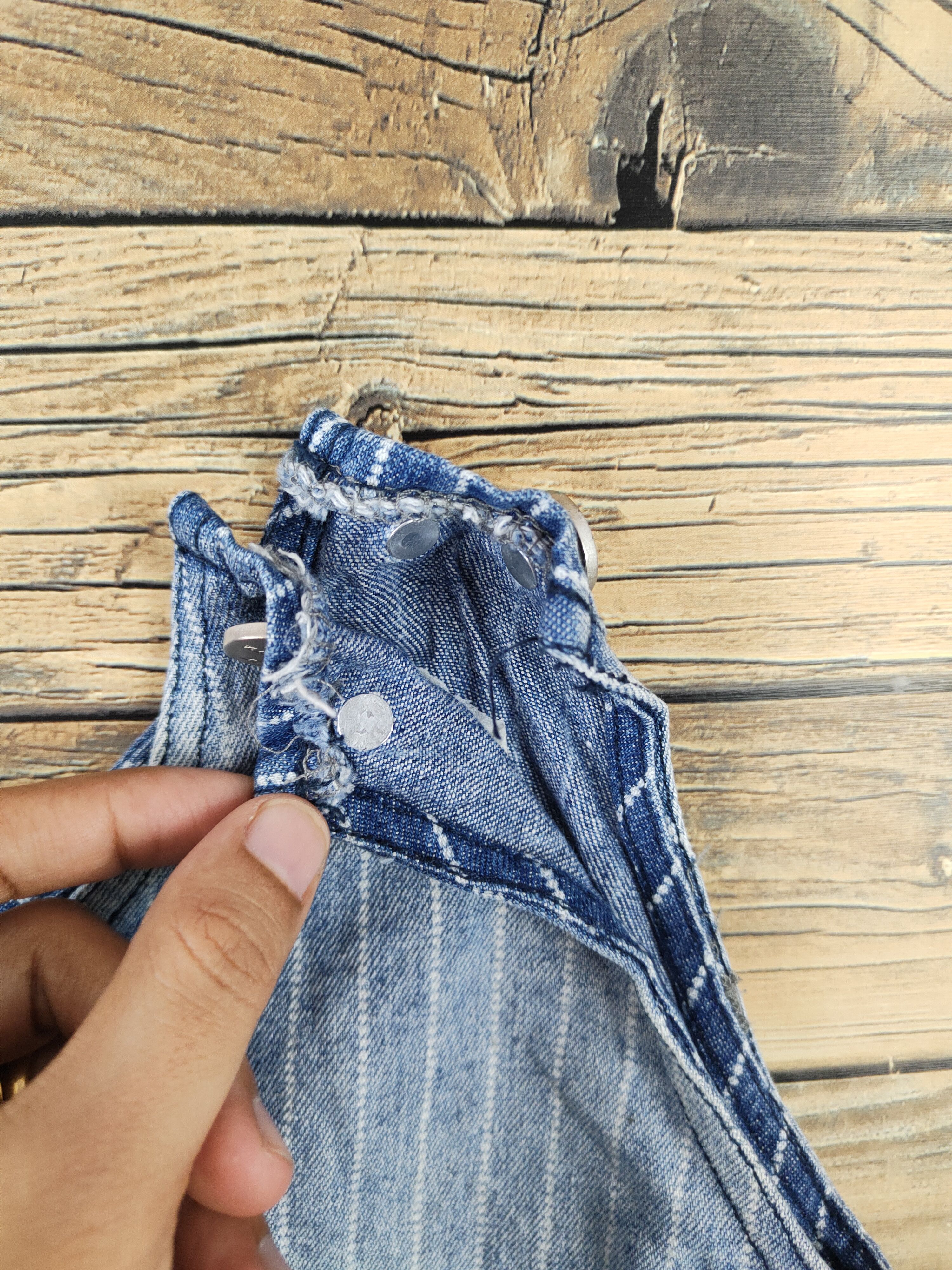 Japanese Brand × Vintage Vintage item 🔥Ief Blue Denim Half Shoulder Skirt Jumpsuits Size 37" - 3 Thumbnail
