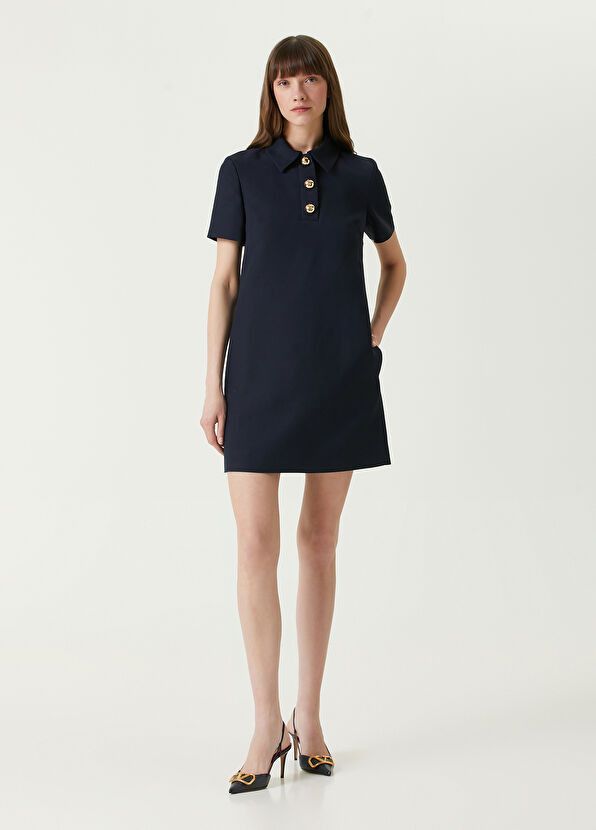 Valentino o1s22i1n0924 Short Crepe Couture Dress in Blue Size M / US 6-8 / IT 42-44 - 1 Thumbnail