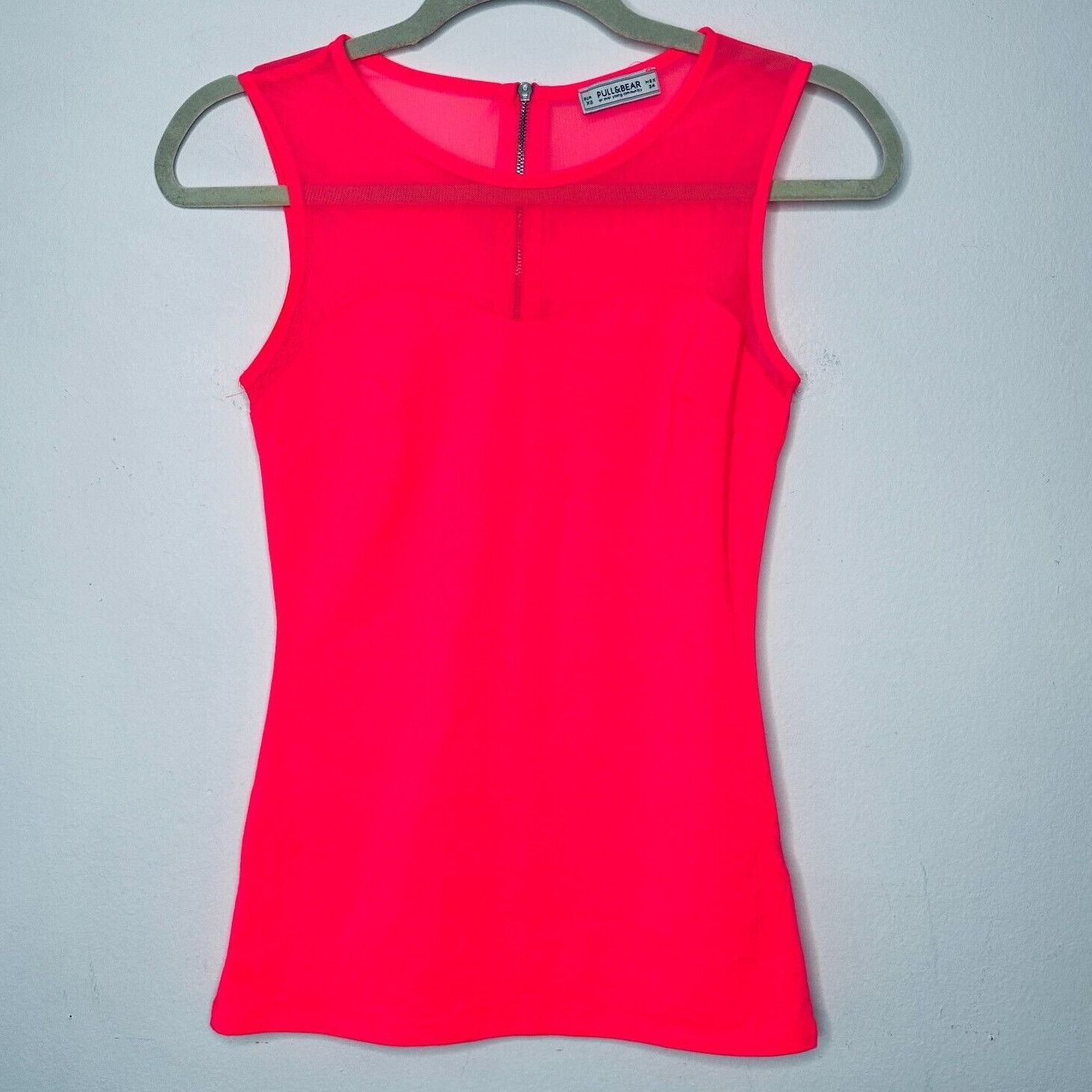 Pull & Bear Pull & Bear Bright Pink Sleeveless Cotton Sheer Mesh Top XS Size XS / US 0-2 / IT 36-38 - 4 Thumbnail