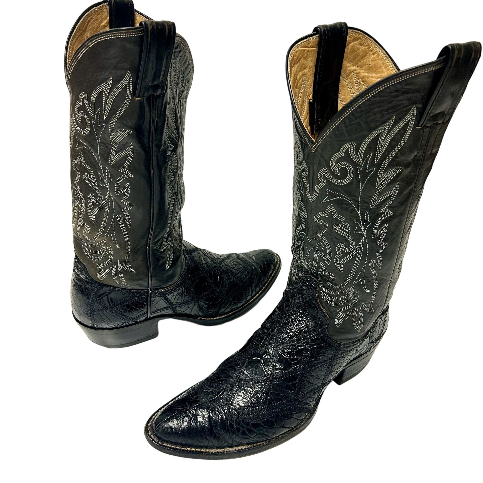 Justin Vtg Justin Leather Cowboy Western ALLIGATOR BELLY Skin Boots Size US 8.5 / EU 41-42 - 2 Thumbnail