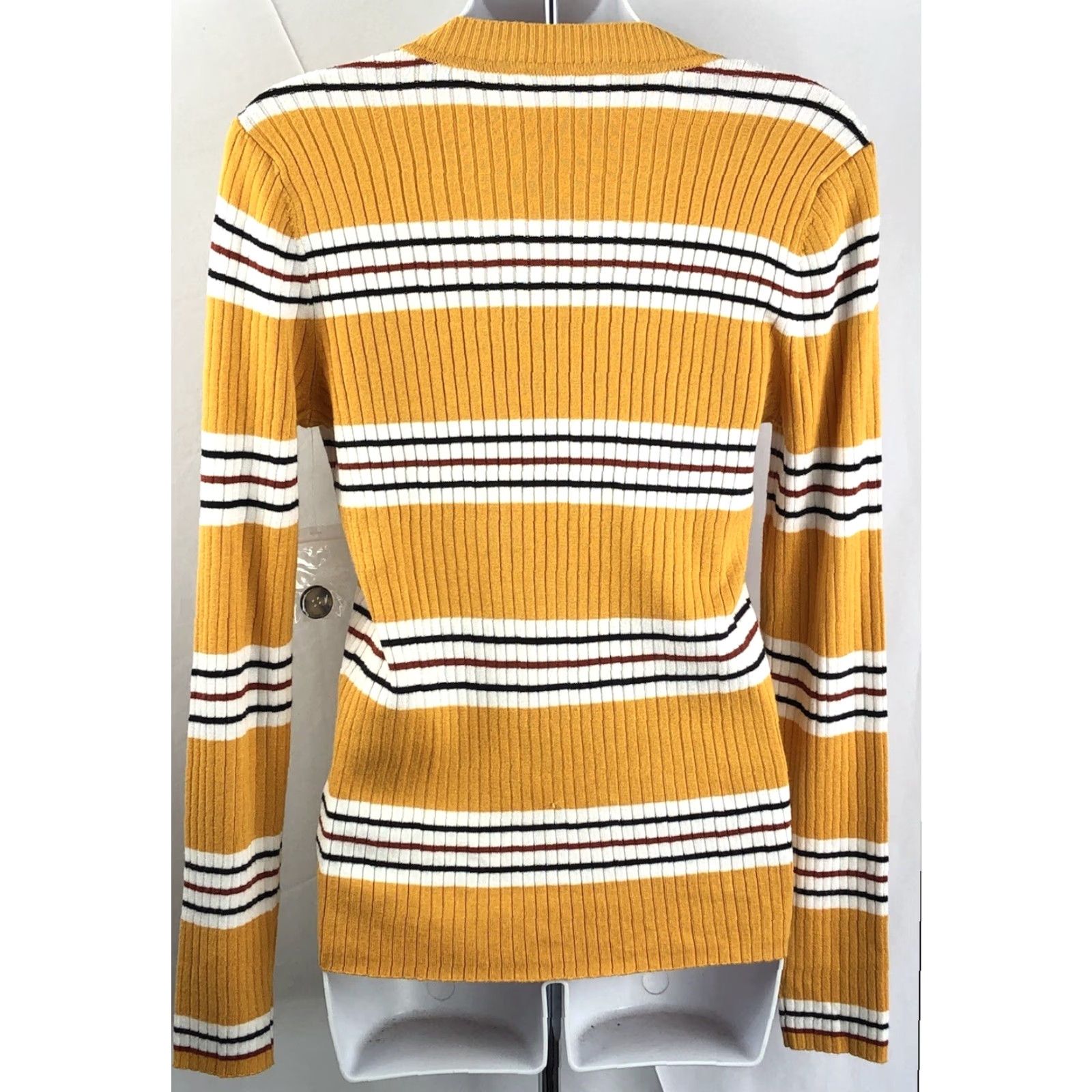 Vintage NWT Henley Sweater Top L Juniors Gold Stripe 3 Button V-Neck Long Sleeve Boho Preppy City College Grunge Hipster Womens Size L / US 10 / IT 46 - 3 Thumbnail