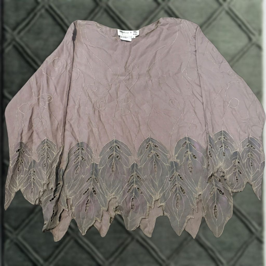 Vintage VINTAGE Marcia & Me & Co Blouse Long Sleeve Women Small Mauve 90s Boho Leaf Cut Out Hem Y2K Top Size S / US 4 / IT 40 - 1 Thumbnail