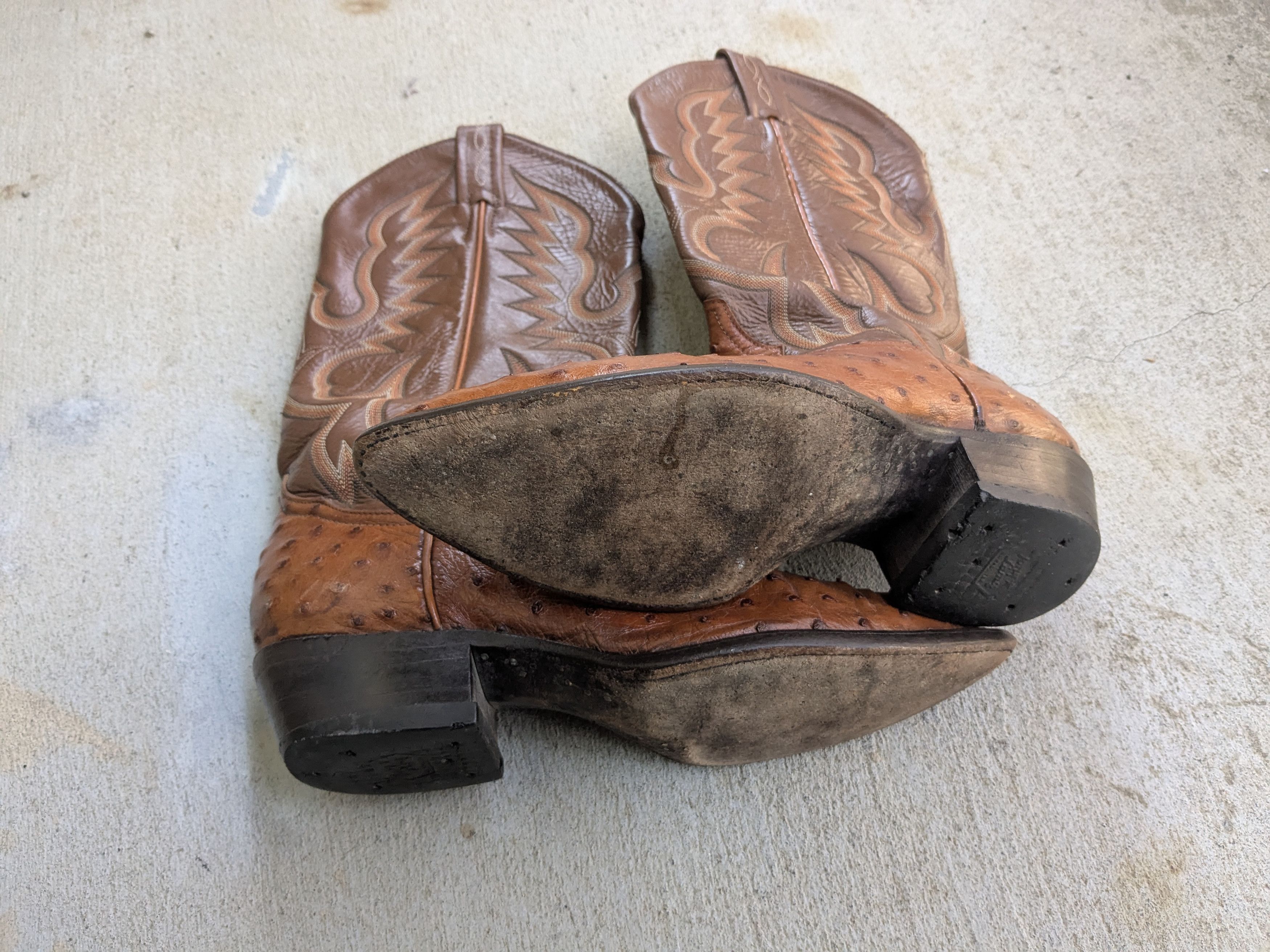 Genuine Leather Tony Lama Cowboy Boots Brown 7 Wide Vintage Ostrich Leather Size US 7 / EU 40 - 9 Thumbnail