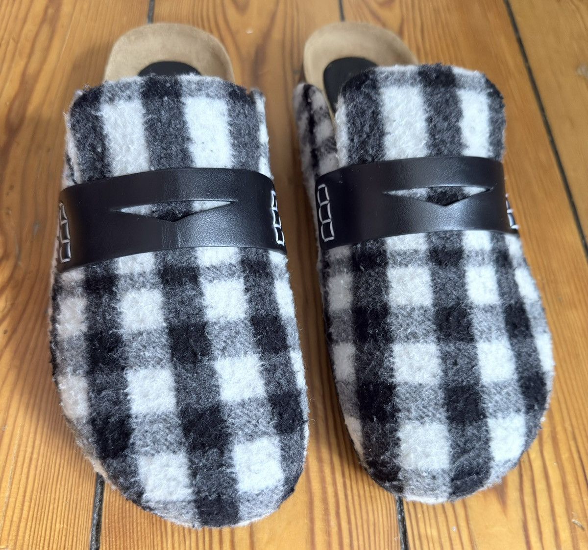 JW Anderson check leather mules in black & white Size 41 UK8