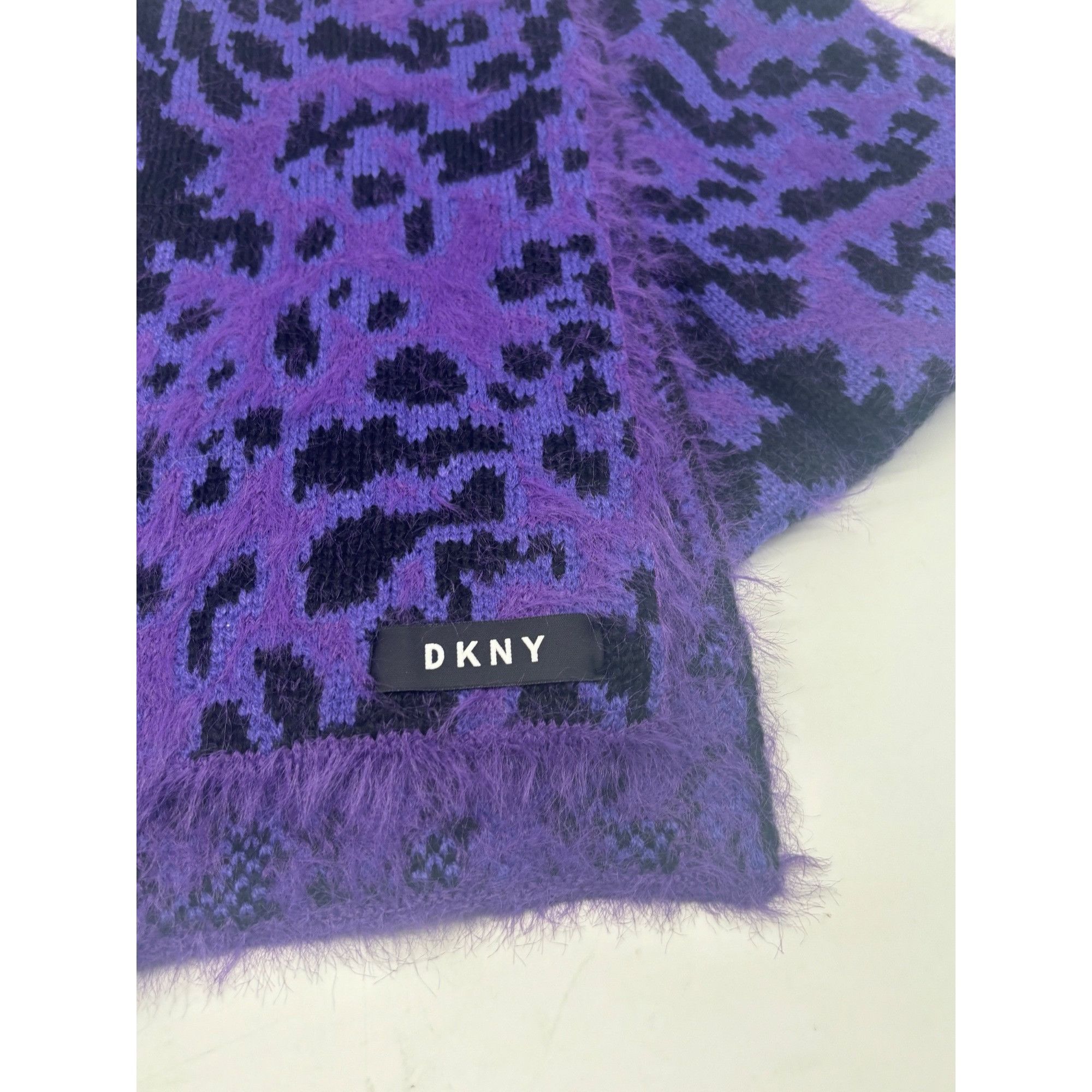 DKNY DKNY Fuzzy Animal Print Knit Scarf , Purple 12"x67" Size ONE SIZE - 10 Thumbnail