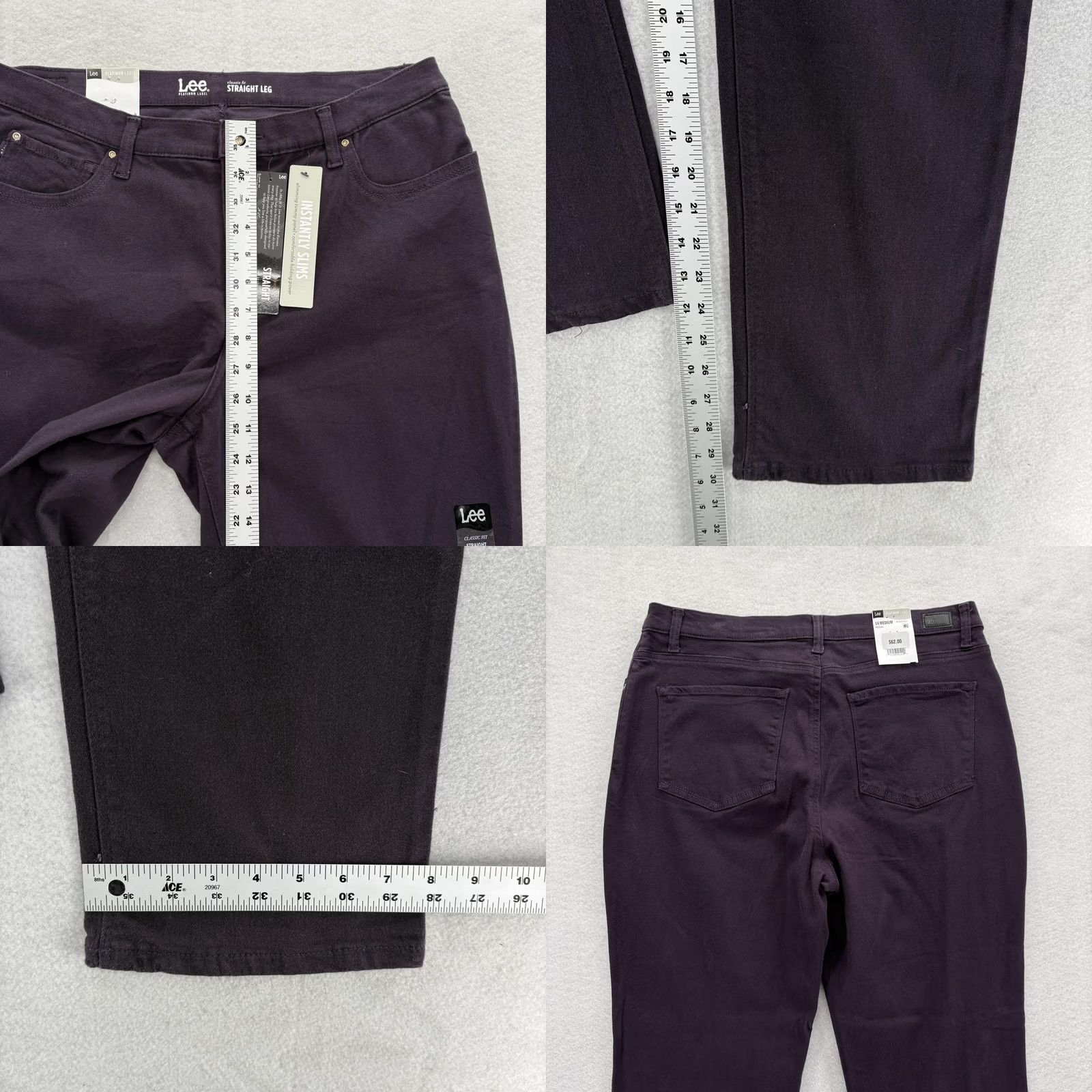 Lee Lee Jeans Womens 14 Purple Classic Fit Straight Leg Platinum Label Slim Denim Jeans Womens Color Purple Size 14 Size 36" / US 14 / IT 50 - 8 Thumbnail