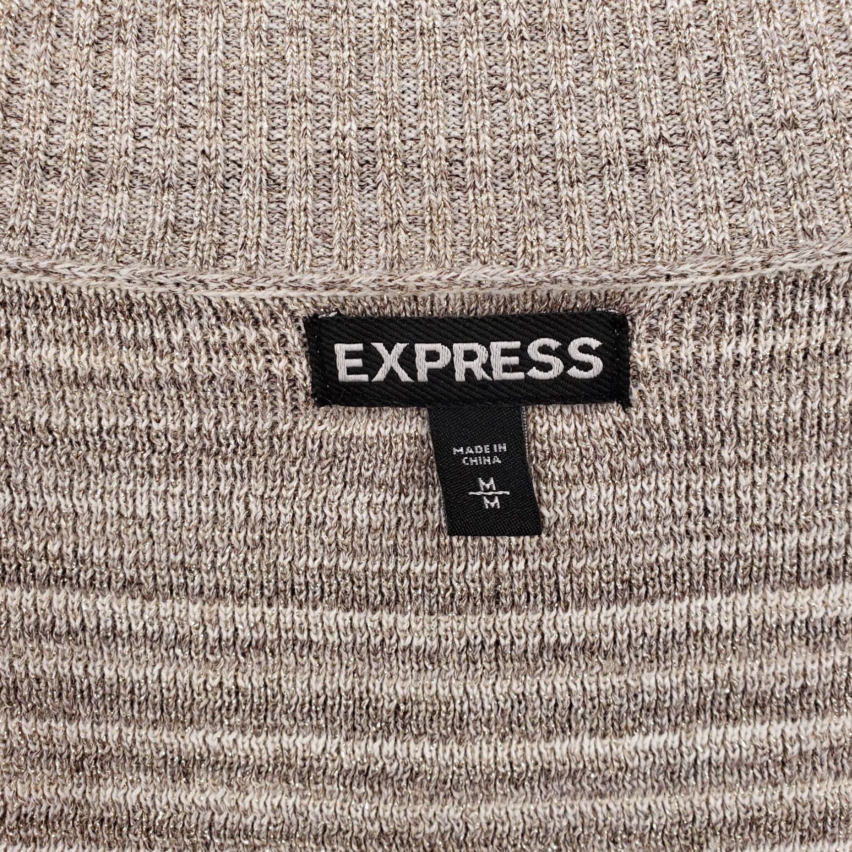 Express Express Sweater Womens M Beige Tunic V-Neck Long Sleeve Striped Cotton Blend Knit Comfort Casual Size M / US 6-8 / IT 42-44 - 3 Thumbnail
