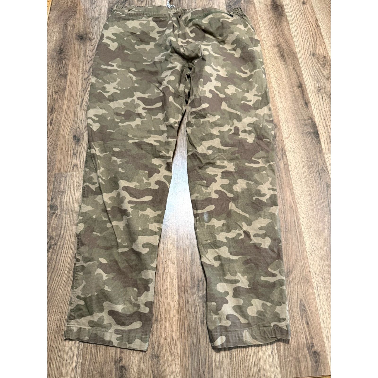 George George Pants Cargo Pants Men XL Camouflage Tie Waist Pull On Multicolor Green Brown Inseam 28.5 inches Size US 36 / EU 52 - 2 Thumbnail