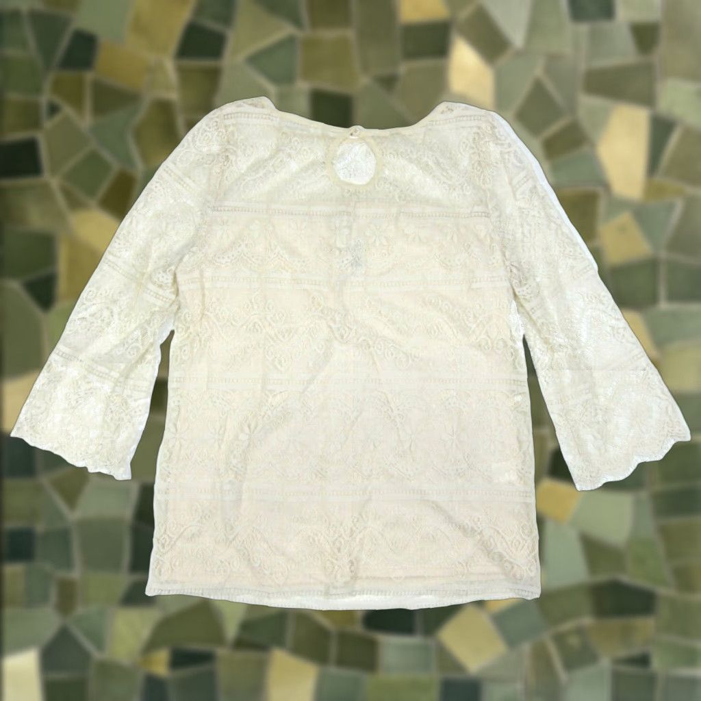 Vintage Max Studio Ivory Lace Blouse Shirt Top Women Large 3/4 Sleeve Round Neck Lined 100% nylon / Lace Vintage Classic Ivory Shirt Top Women Large Size L / US 10 / IT 46 - 1 Thumbnail