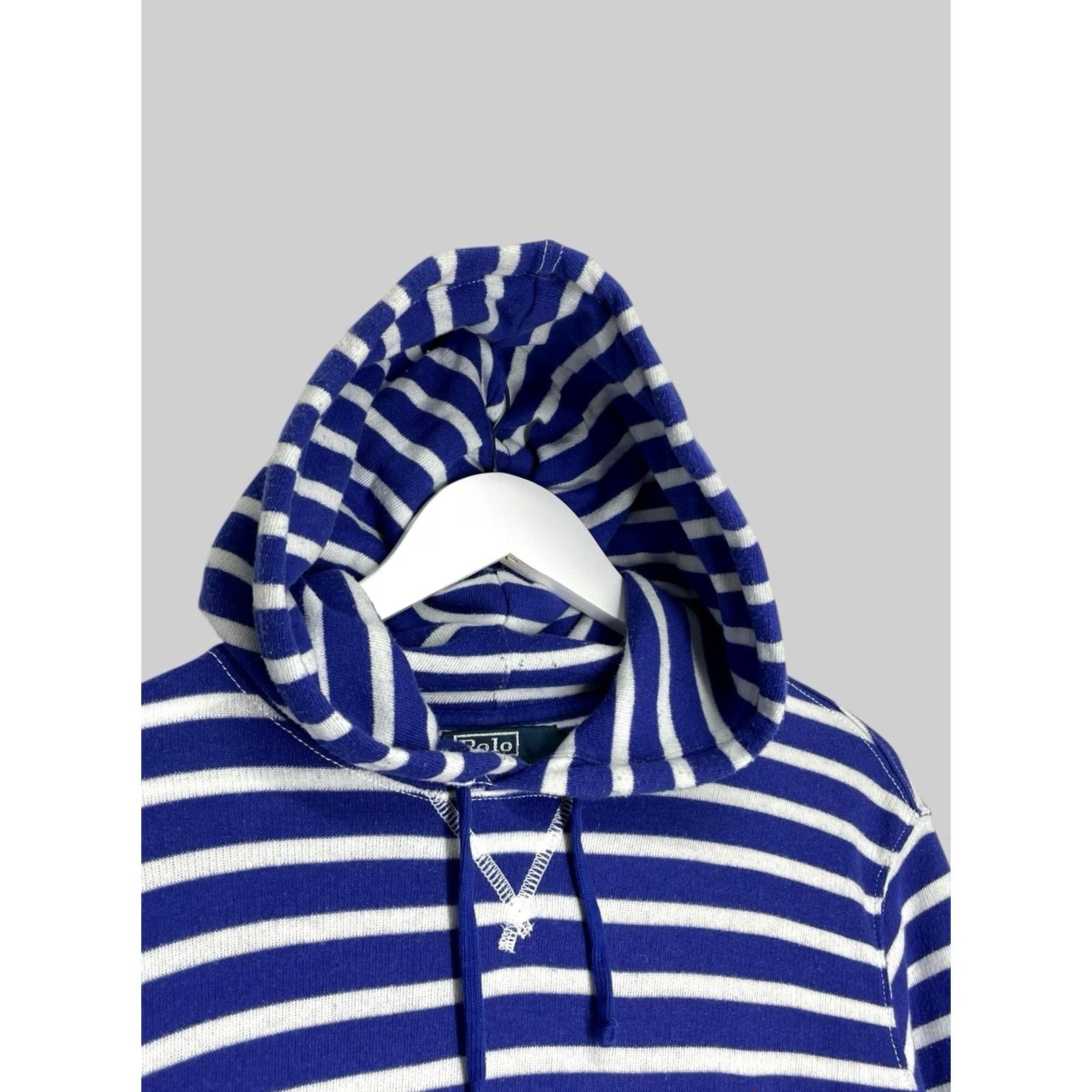 Polo Ralph Lauren VINTAGE Polo Ralph Lauren Hoodie Striped Shirt Mens Pullover Logo Pocket Blue White L Regular Size Size US L / EU 52-54 / 3 - 3 Thumbnail