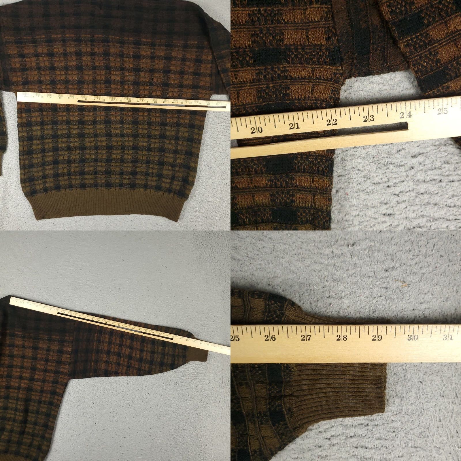 IDEA VINTAGE Idea Uomo Sweater Mens Medium Brown Plaid Pullover Knit Crew Neck Regular Fit Italy Size US M / EU 48-50 / 2 - 8 Thumbnail