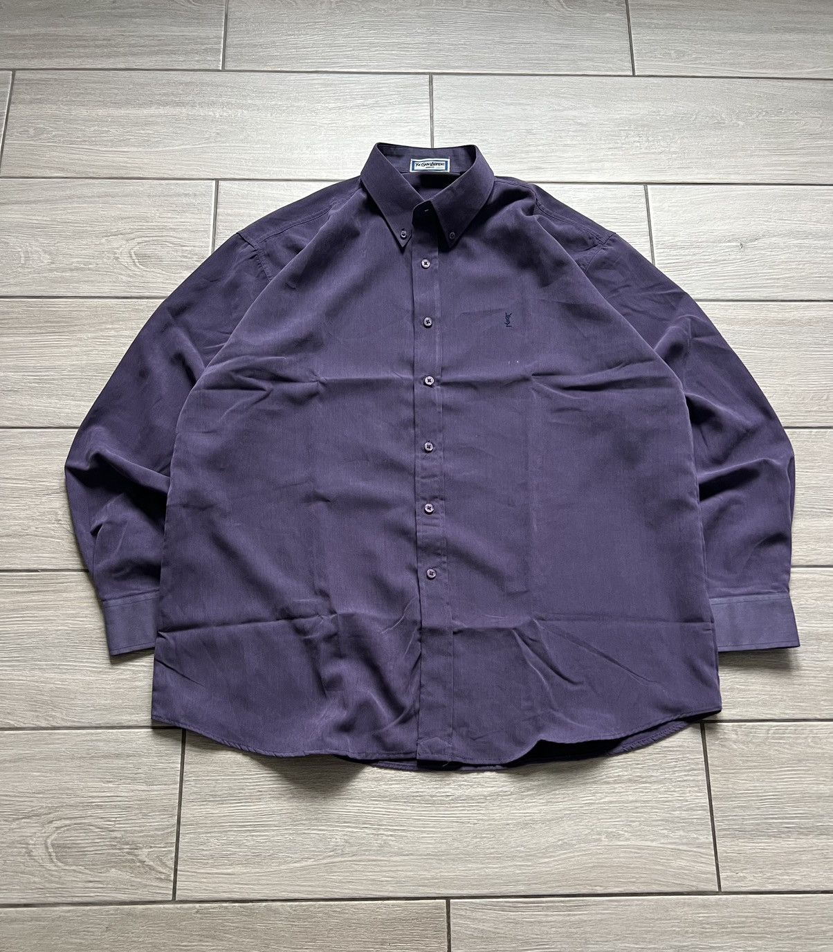 Vintage × Yves Saint Laurent Vintage YSL Yves Saint Lauren Shirt Purple Luxury Size US XL / EU 56 / 4 - 2 Thumbnail