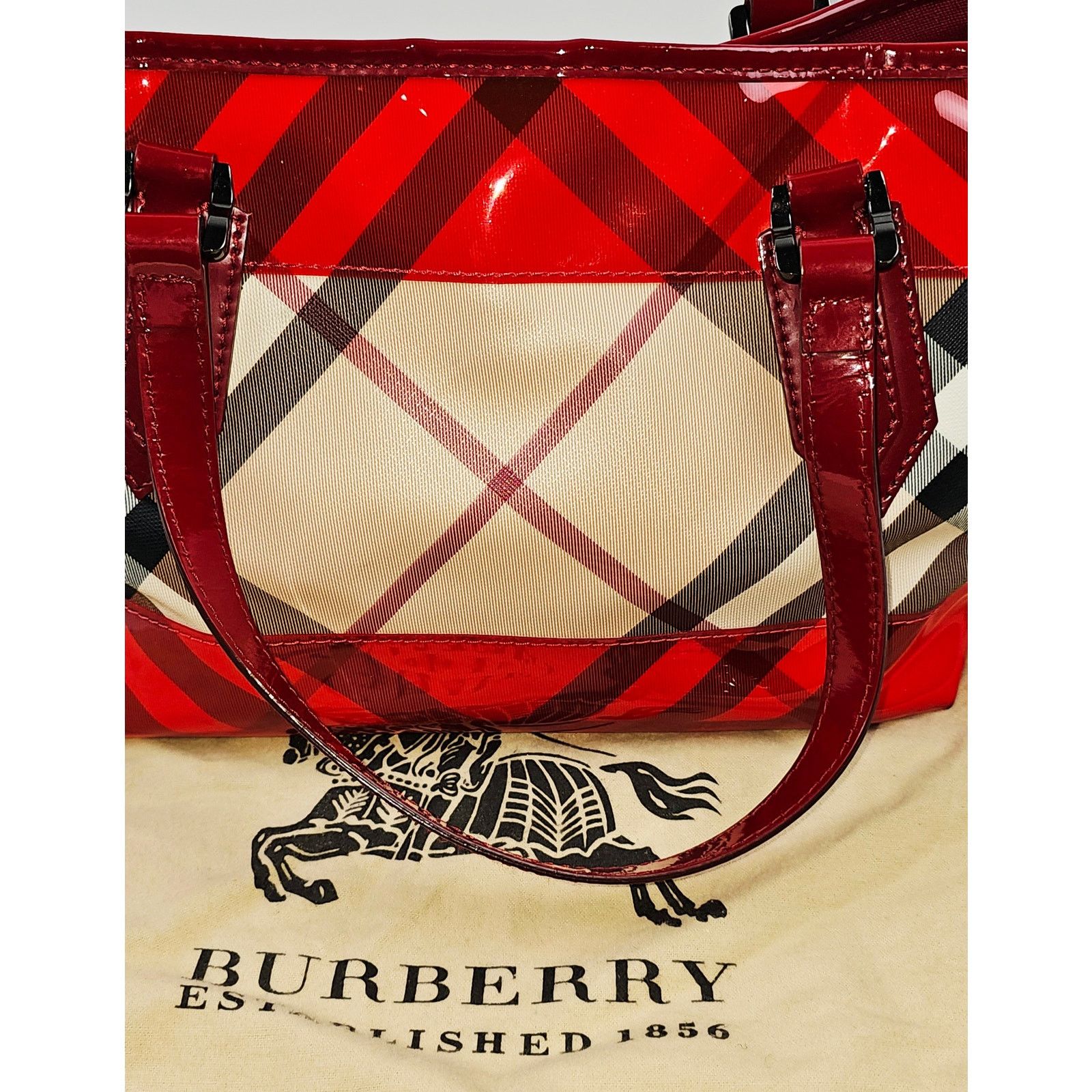 Burberry Burberry Red Nova Check Coated Canvas/Vinyl Tote Size ONE SIZE - 11 Thumbnail