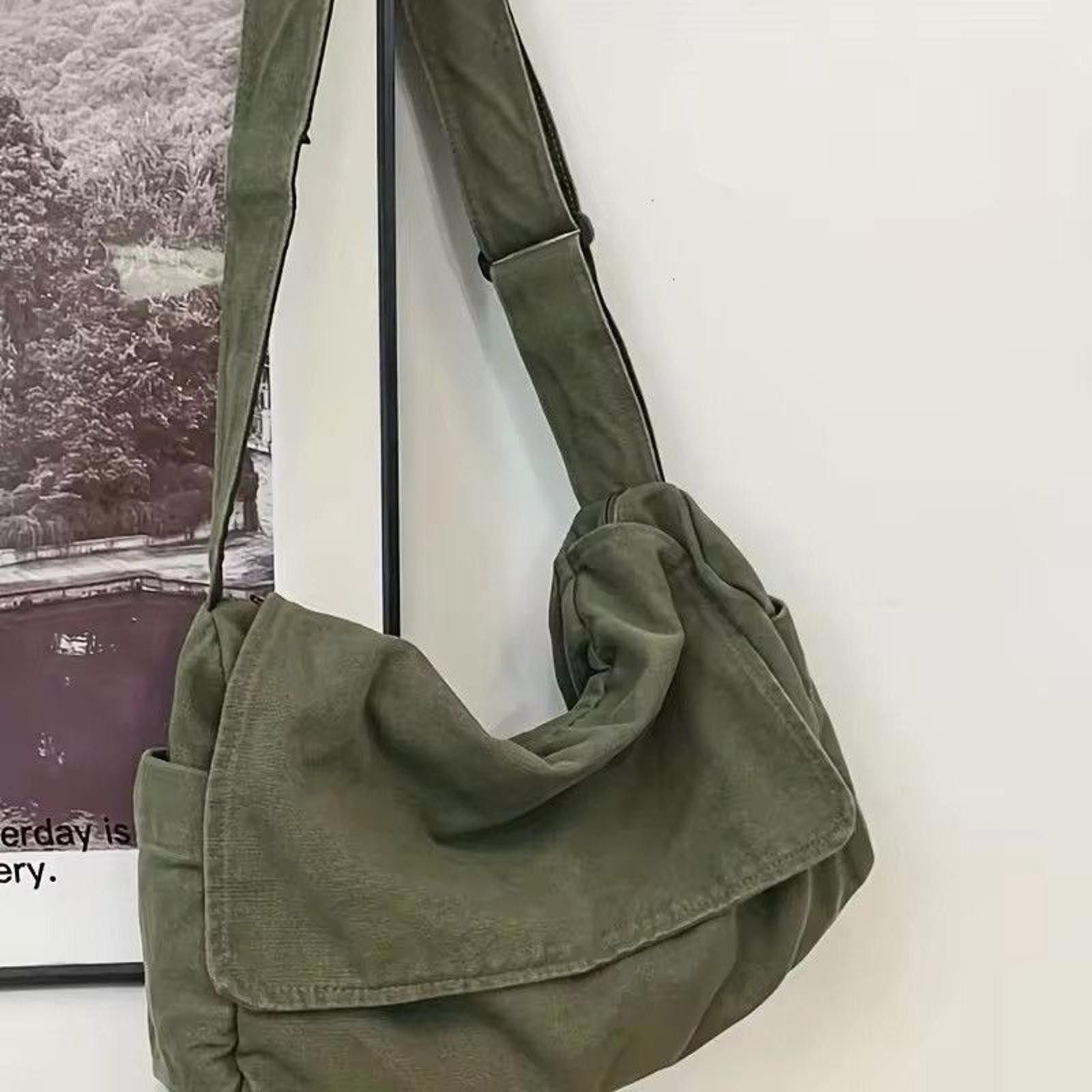 Minimalist Flap Messenger Bag in Green, Men's