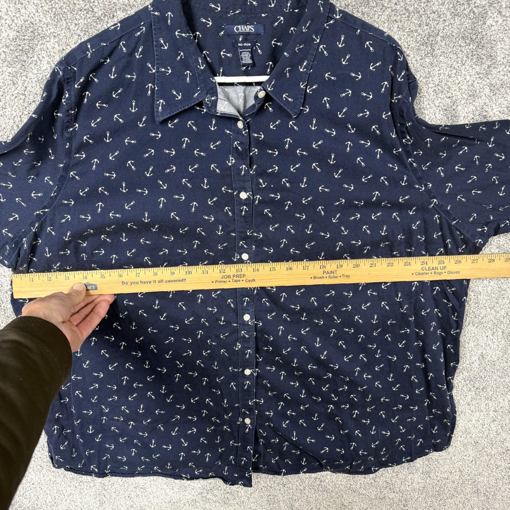 Chaps Chaps Shirt 3X Plus Blue Button-Up Cotton Nautical Anchor Graphic Print Non-Iron Casual Resort Coastal Preppy Layering Womens Size XXL / US 16-18 / IT 52-54 - 4 Thumbnail
