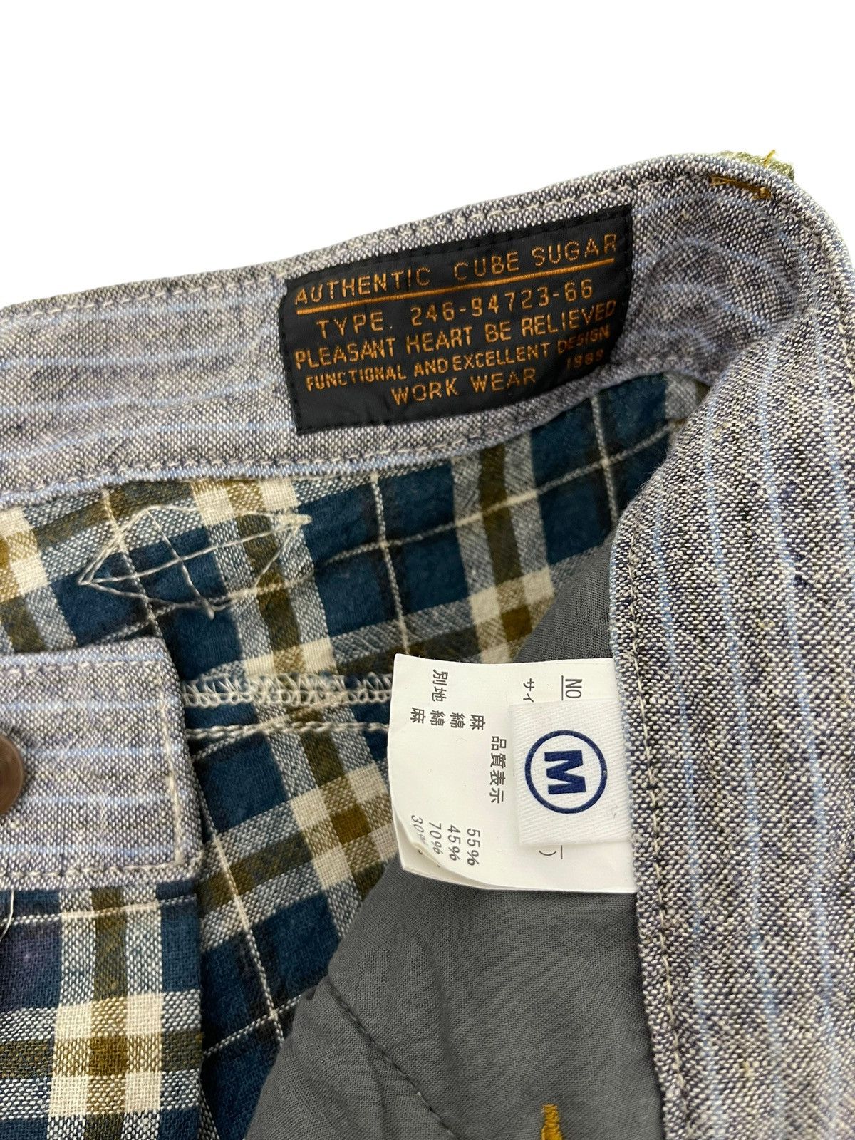 Japanese Brand Linen Check Pant Cube Sugar Straight 7🟦0 Size US 31 - 14 Thumbnail