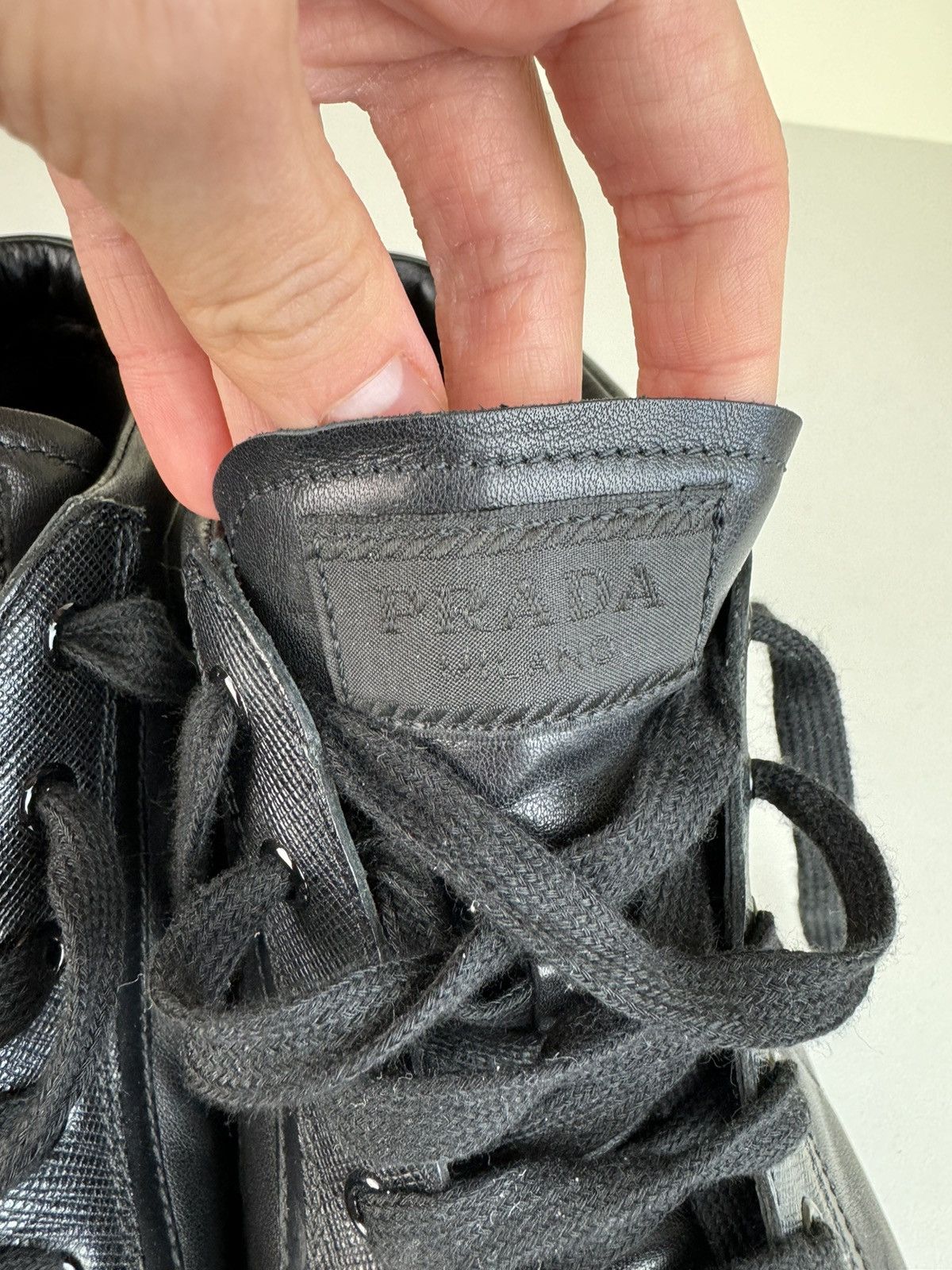 Prada Prada High Top Saffiano Leather Black Sneakers Trainers Boot Size US 10 / IT 40 - 13 Thumbnail