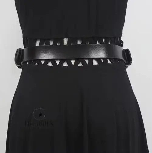 Other PU Leather Black Thick Metal Chain Long Wide Belt Size ONE SIZE - 3 Thumbnail