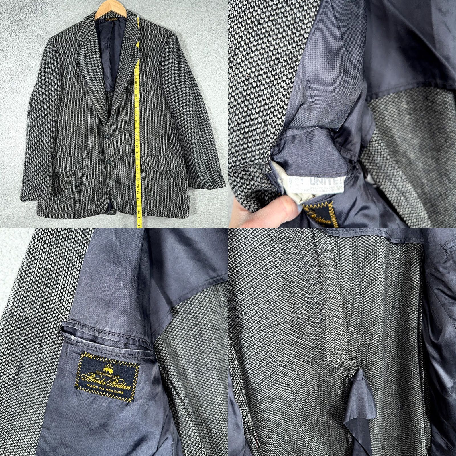 Brooks Brothers VINTAGE Brooks Brothers Blazer Mens 44 Gray Wool Tweed Single-Breasted Two-Button Notch Lapel USA Made USA Mens Jacket Blazer Office Preppy 90s? Size 44R - 10 Thumbnail