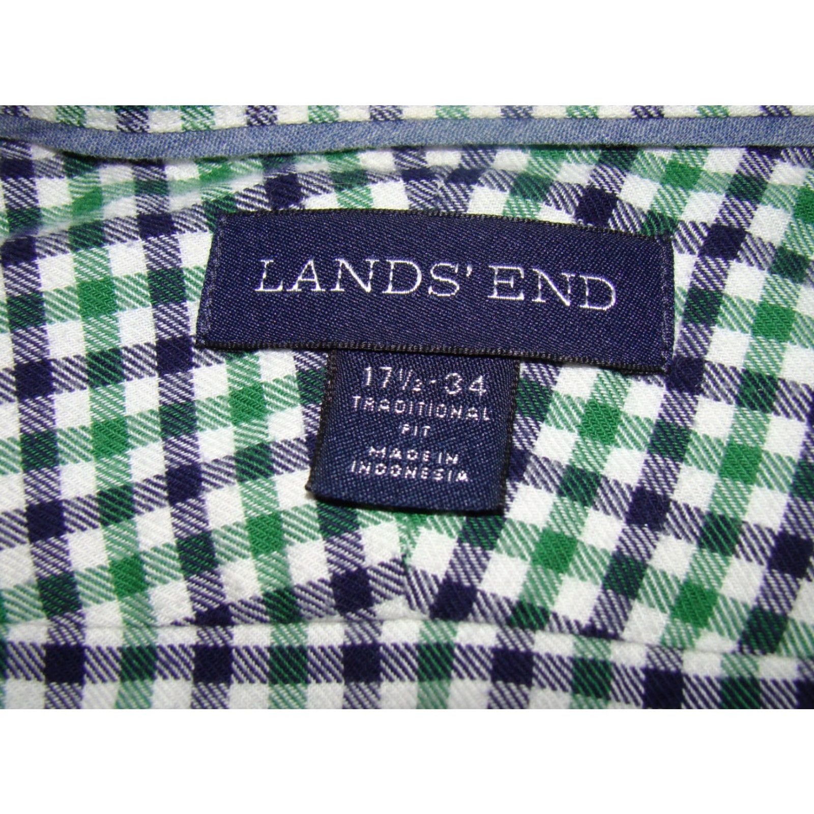 Lands' End Lands' End Mens Button-Up Shirt Plaid Green Blue 100% Cotton Traditional Fit Long Sleeve Button-Down Collar 17.5 34 Regular Vintage: No Size US XXL / EU 58 / 5 - 4 Thumbnail