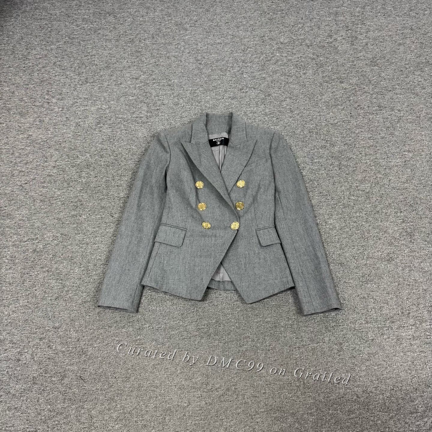 Balmain Balmain Gray Double-Breasted Gold Button Blazer Size XXS / US 00 / IT 34 - 1 Thumbnail