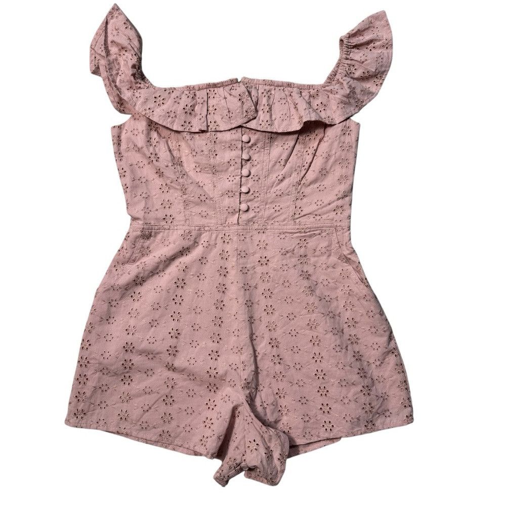 Other New Kimchi Blue Jeena Eyelet Off-The-Shoulder Mauve Romper Size 32" / US 10 / IT 46 - 3 Thumbnail