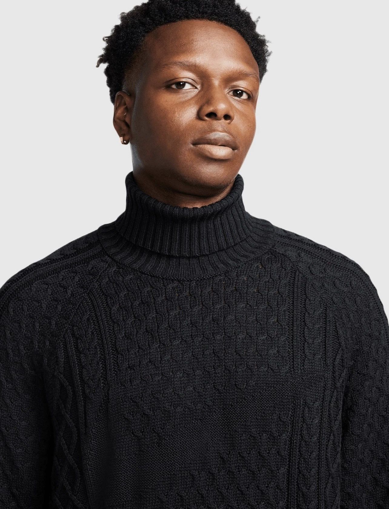 Nike Nike Life Men's Cable Knit Turtleneck Sweater Black Size US M / EU 48-50 / 2 - 2 Thumbnail