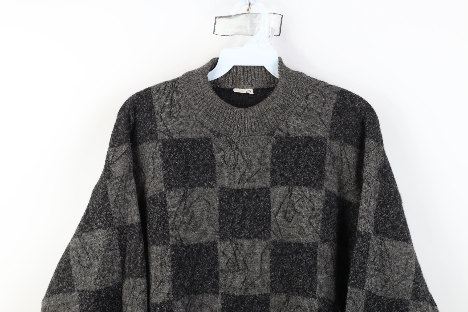 Vintage Vintage 90s Streetwear Wool Blend Knit Checkered Sweater Size US M / EU 48-50 / 2 - 2 Thumbnail