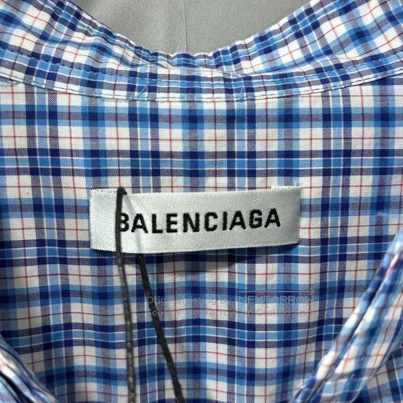 Balenciaga Balenciaga Blue and White Checkered Back Logo Shirt Size XS / US 0-2 / IT 36-38 - 5 Thumbnail