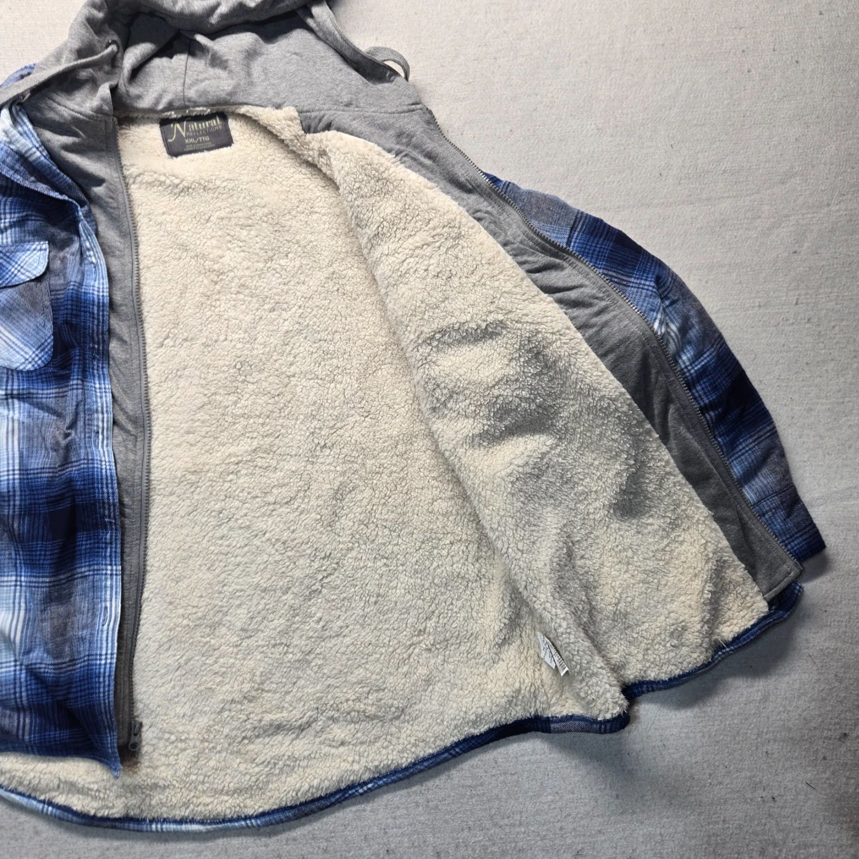 Vintage Natural Men's Blue Plaid Button-Up Jacket - Lined, Flannel, 2XL/XXL, Cotton, Casual, Regular Fit Size US M / EU 48-50 / 2 - 3 Thumbnail