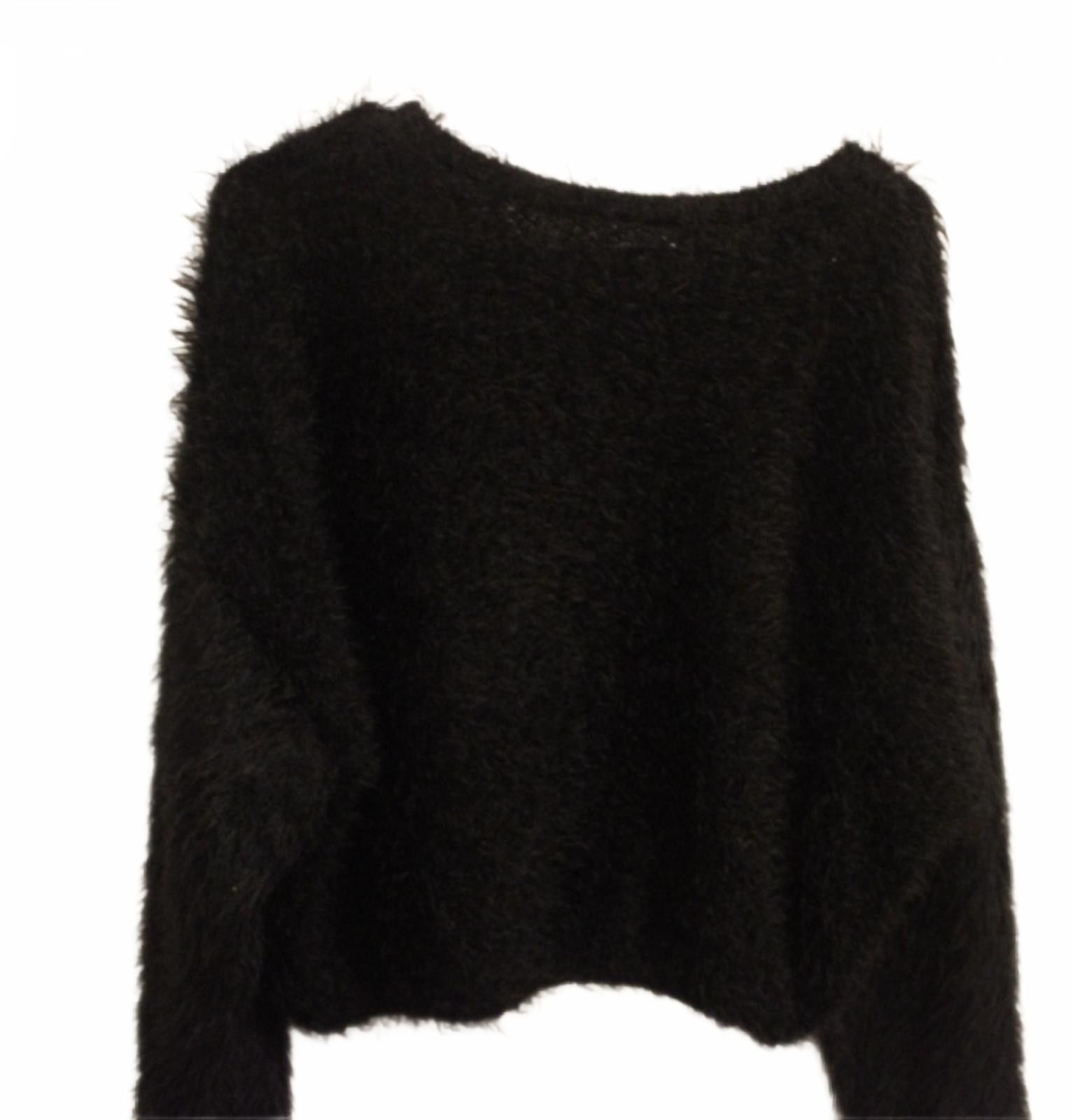 Zara Zara Cozy Black Fuzzy Cropped Long Sleeve Sweater Sz Small Size S / US 4 / IT 40 - 3 Thumbnail